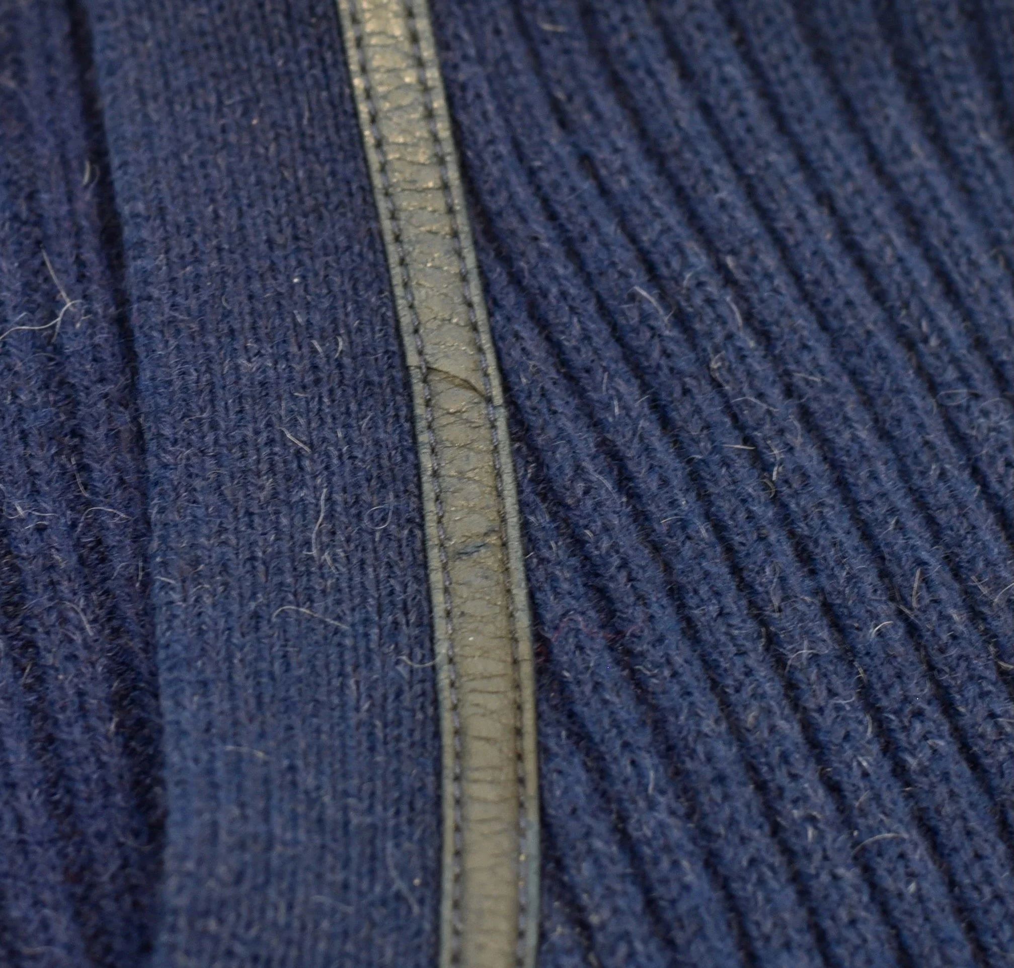 1980s Hermès Sport Navy Blue Wool Mohair Black Leather Trim 