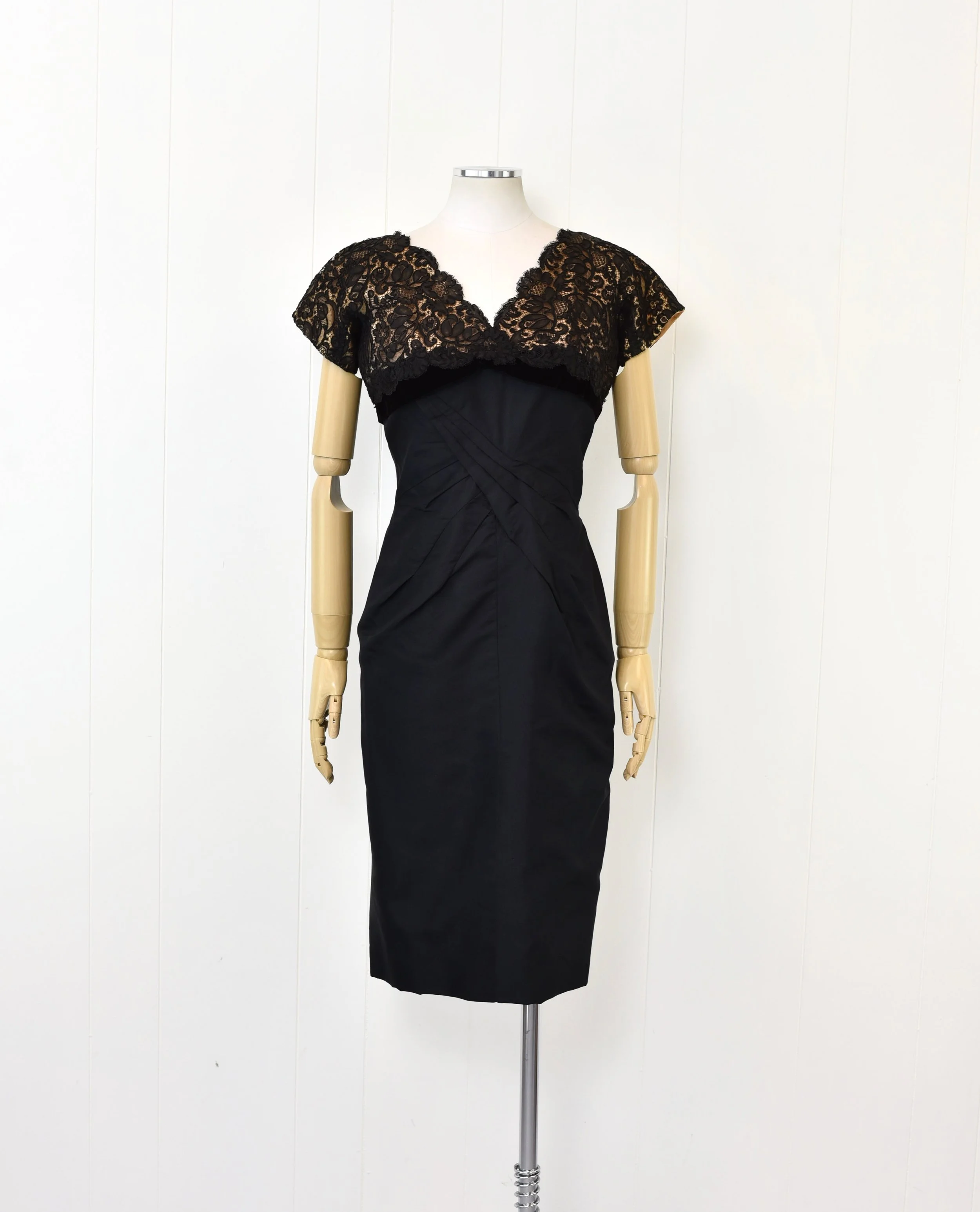 1950s Illusion Lace Black Nude Jobere New York Cocktail Party Wiggle Dress  Canned Ham Vintage