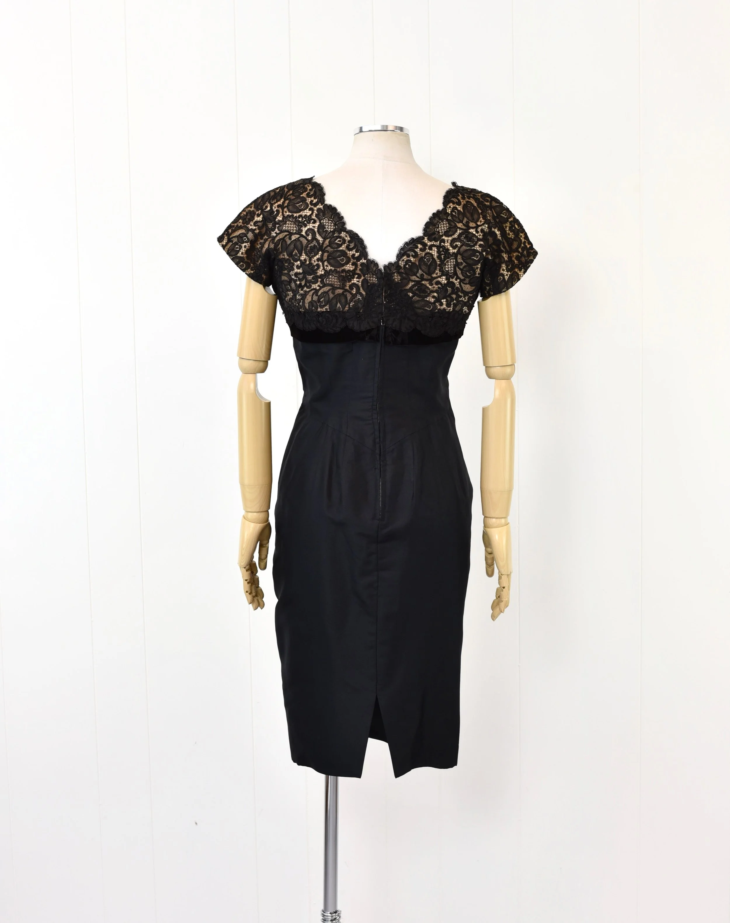 1950s Illusion Lace Black Nude Jobere New York Cocktail Party Wiggle Dress  Canned Ham Vintage