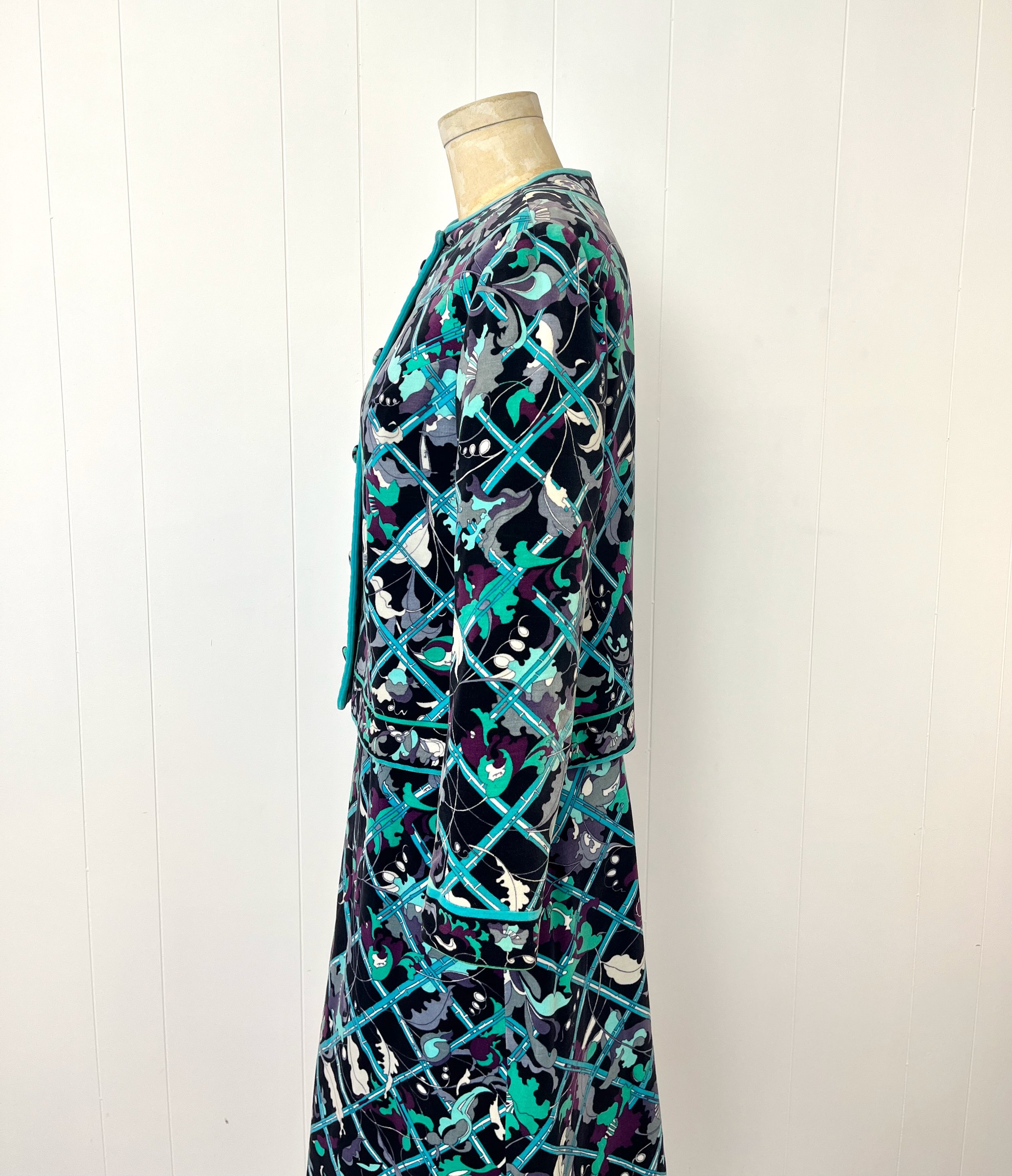 70s Vintage Piece of Fabric by Emilio Pucci/blue Green Silk 