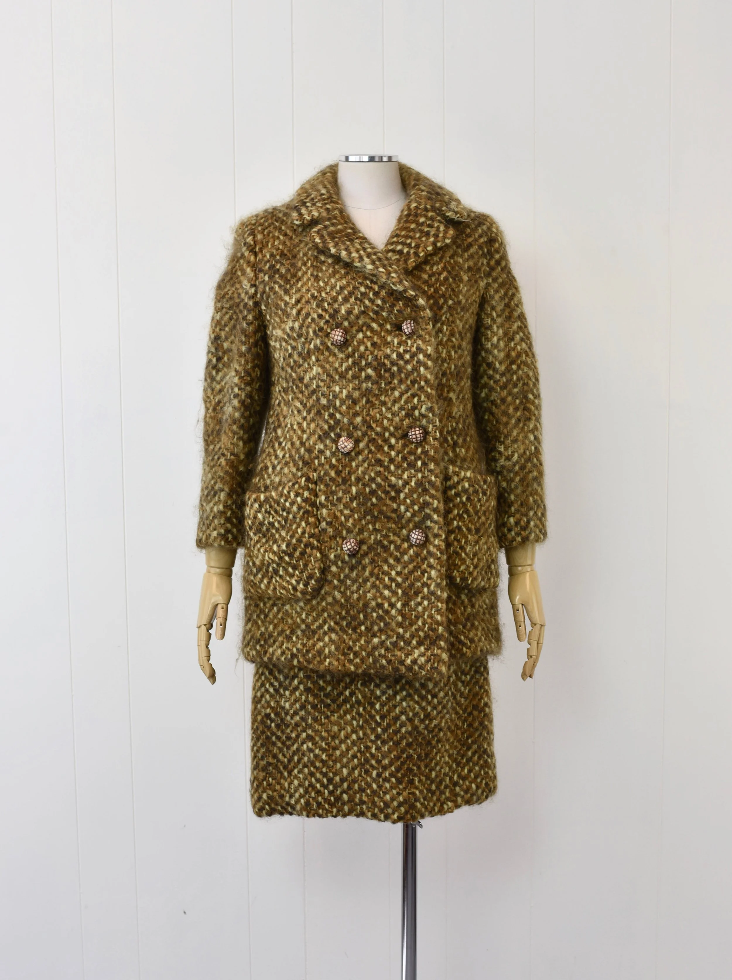 60s〜 German vintage wool tweed coat 46 Wool Coat Vintage Men Brown Cheviot Tweed 70s Scottish Overcoat