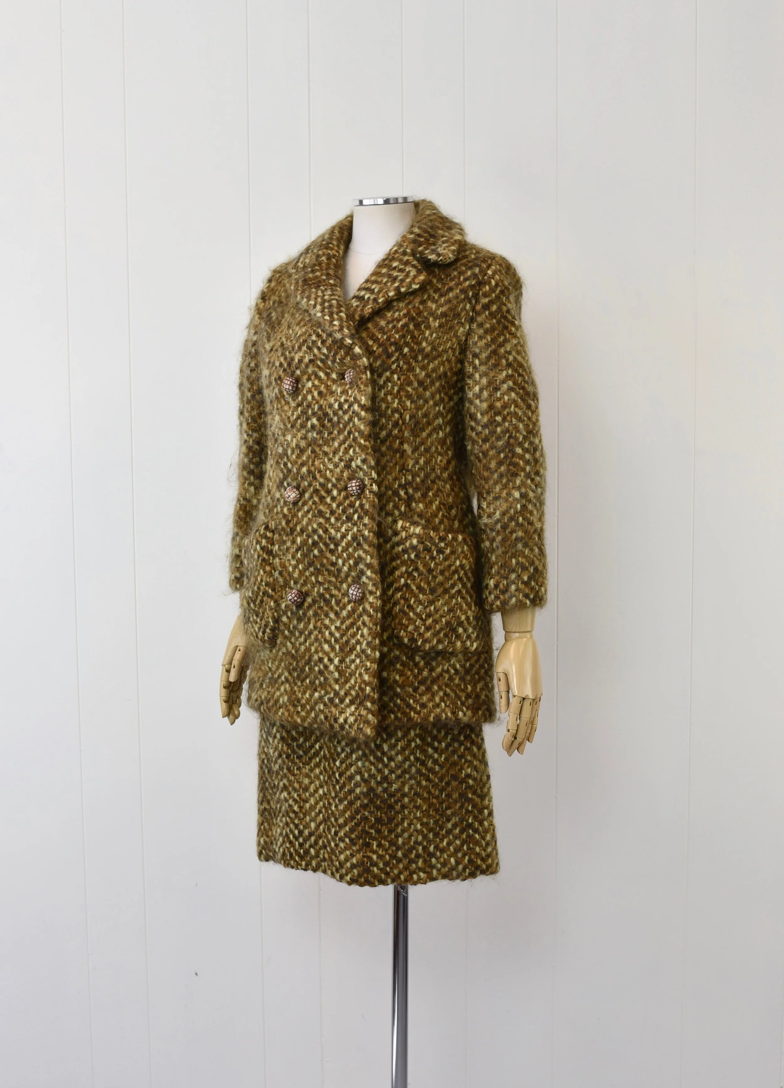 1950s/1960s Adolphe Zelinka Bonwit Teller Brown Green Wool 1950s/1960s Adolphe Zelinka Bonwit Teller Brown Green Wool