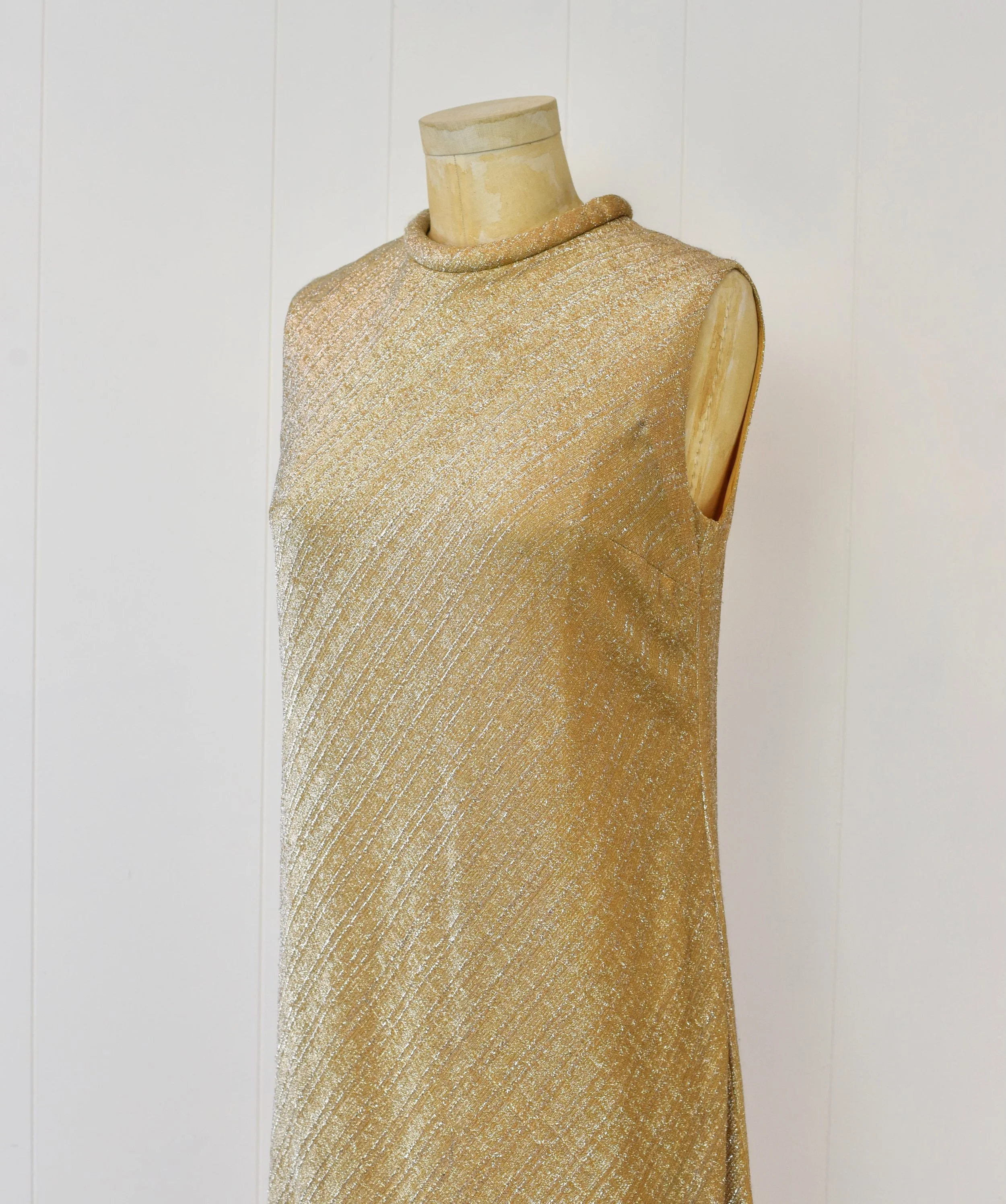1960s Metallic Gold Silver Leslie Fay Bow Cocktail Party Shift Dress  Canned Ham Vintage
