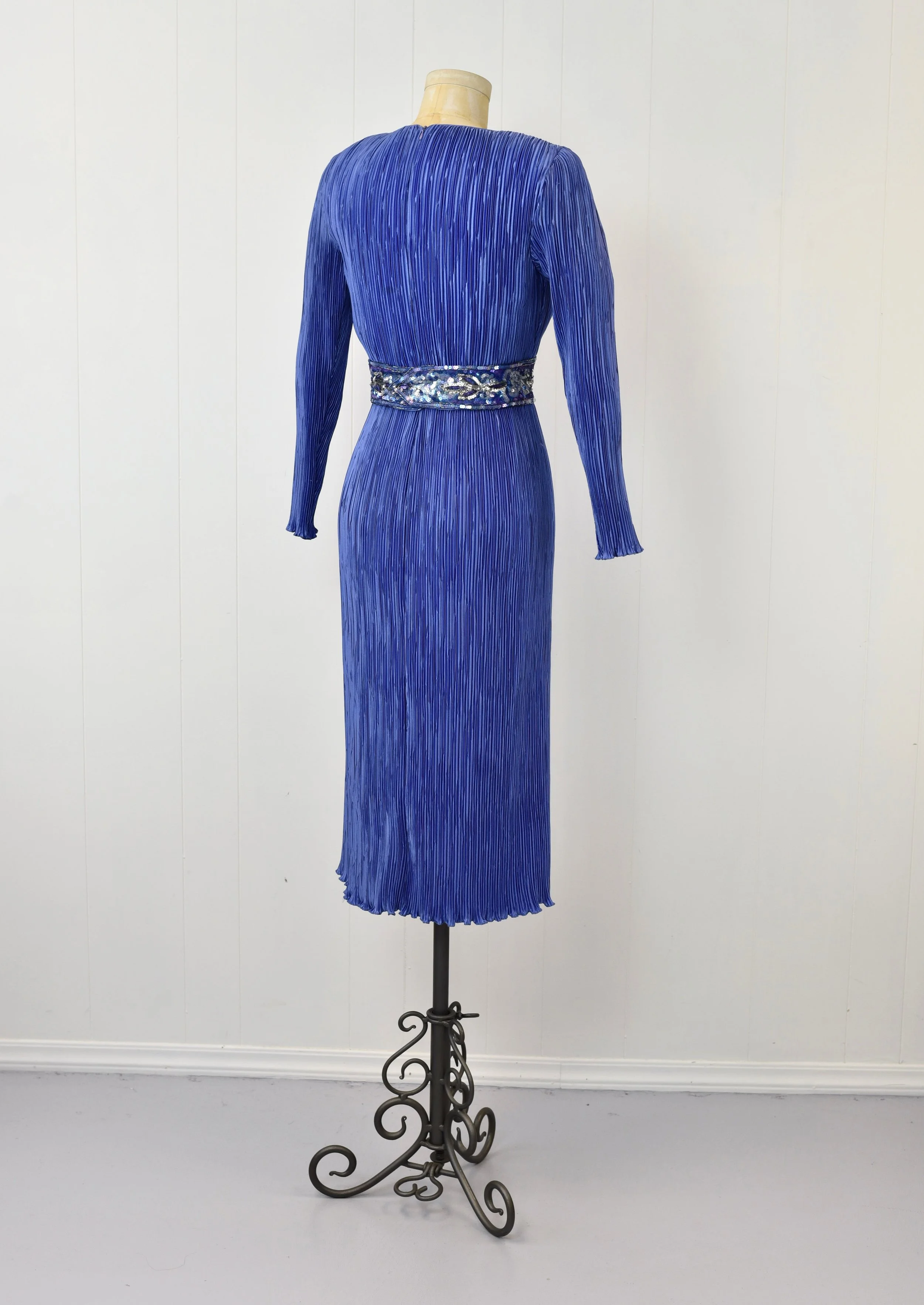 mary mcfadden pleated dress Vintage Early 80's Mary McFadden Purple Pleated Gown Dress w/ Sash