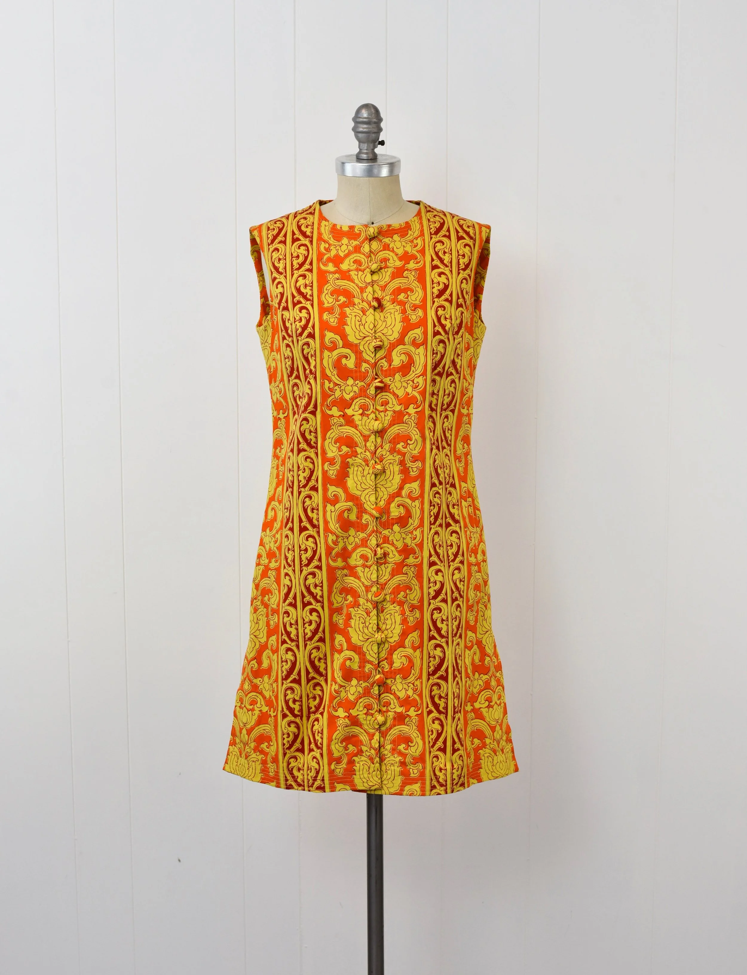 thai cotton dress Thai Cotton Printed Dress Chinese Collar Full Inner Lining Soft & Comfortable
