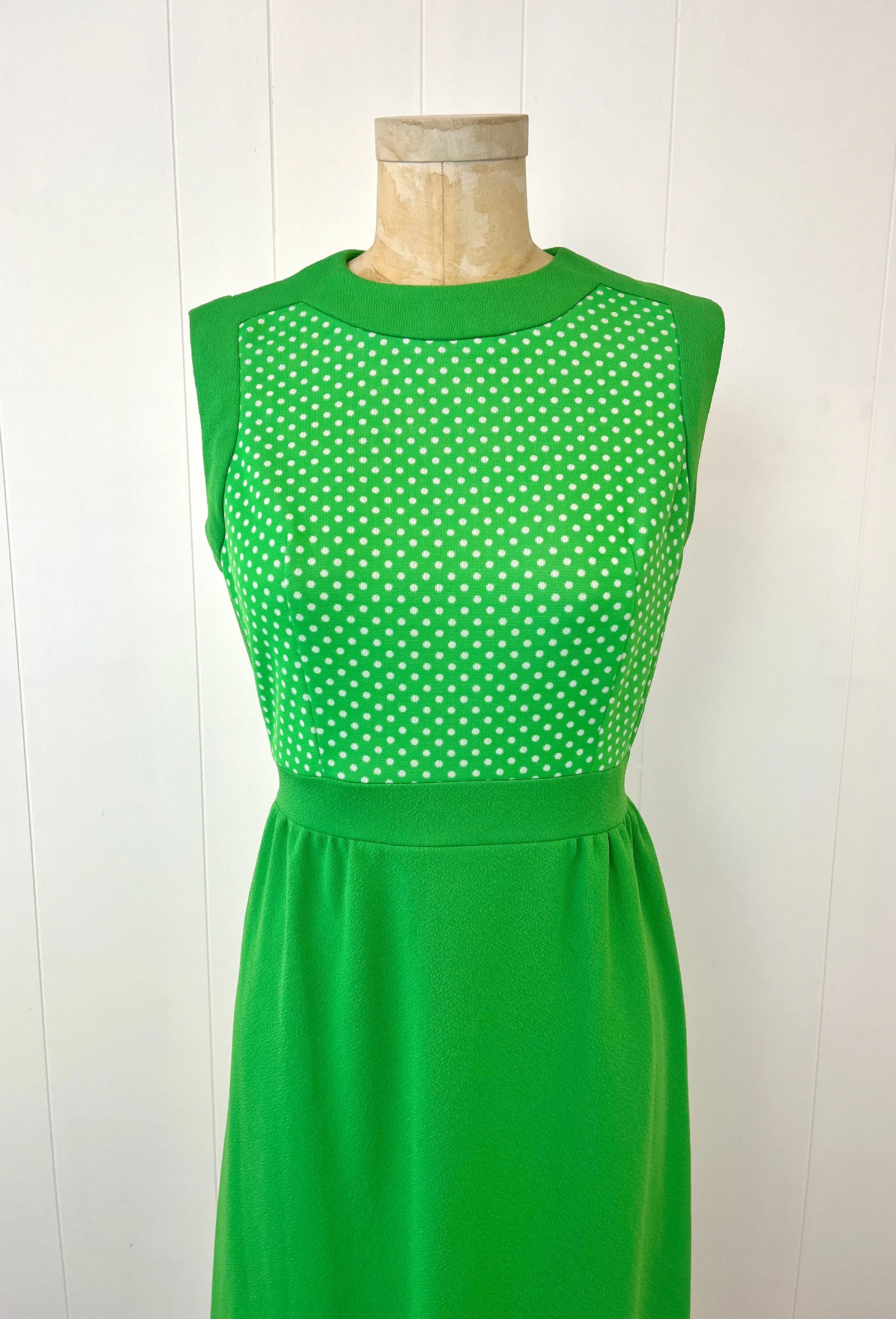 lime green polka dot dress 70s Lime Green Polka Dot Mini Dress - Vintage Mod Style
