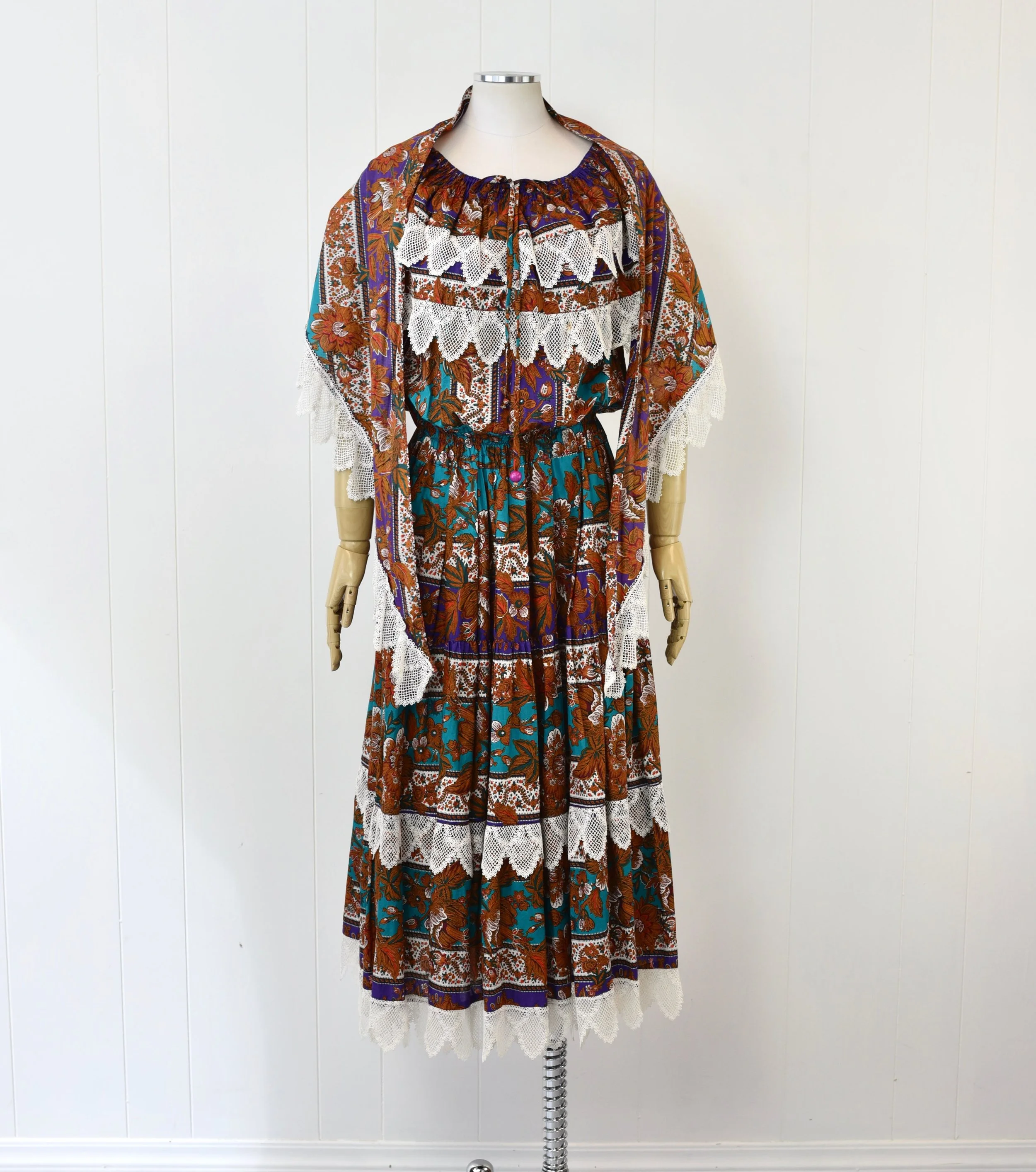 katniss flame dress Teal My Peasant Dress Style Caftan in Vibrant Foliage Pattern main image 0