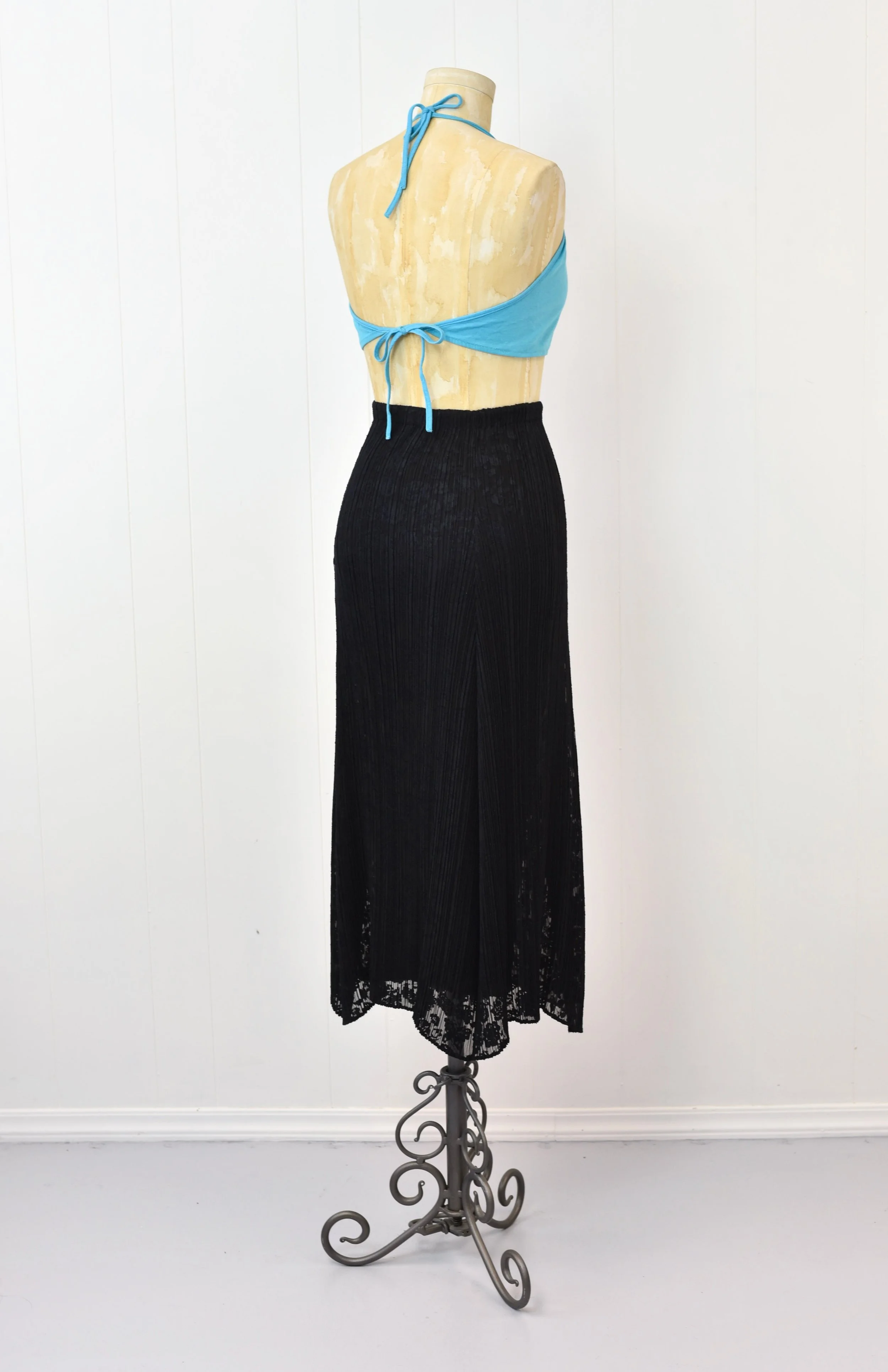 1990s Y2K Issey Miyake Black Pleated Butterfly Floral Embroidered