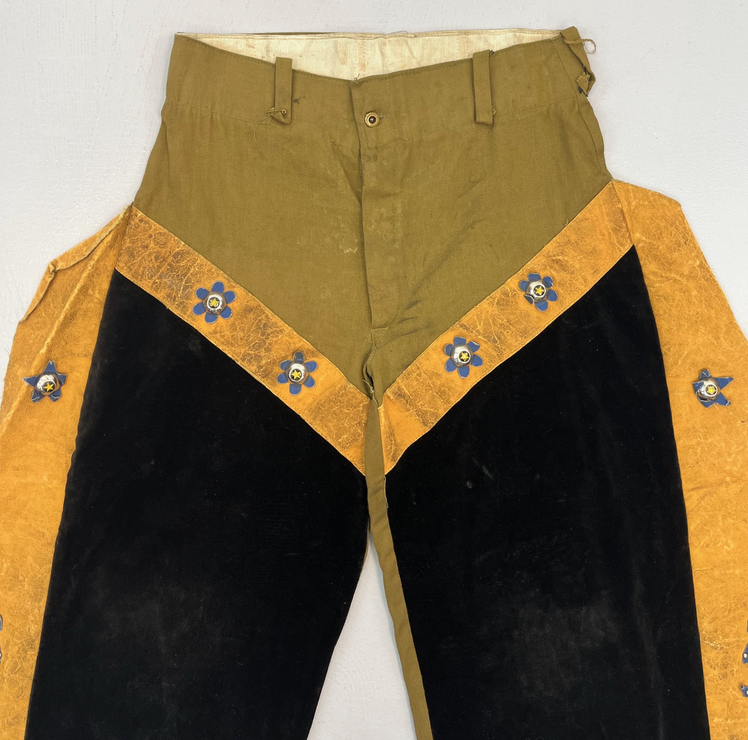 1940s/1950s Cowboy Western Star Green Black Velvet Costume Chaps
