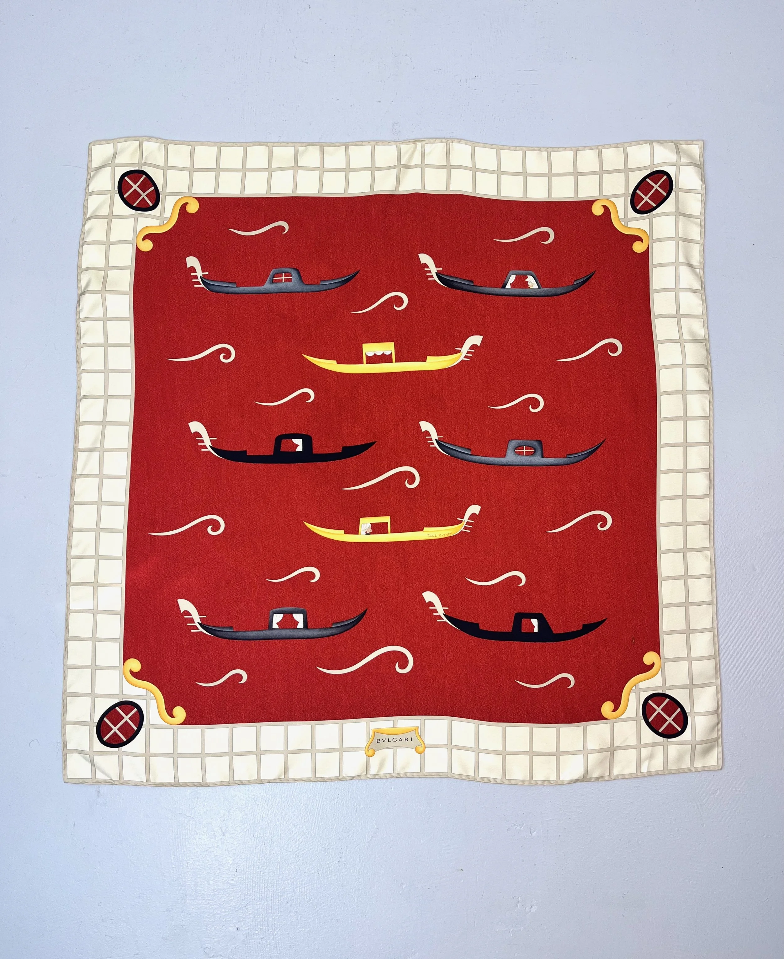 BVLGARI サーカスデザイン スカーフ Vintage Bvlgari Davide Pizzigoni Gondola Incontro Galeotto Italy