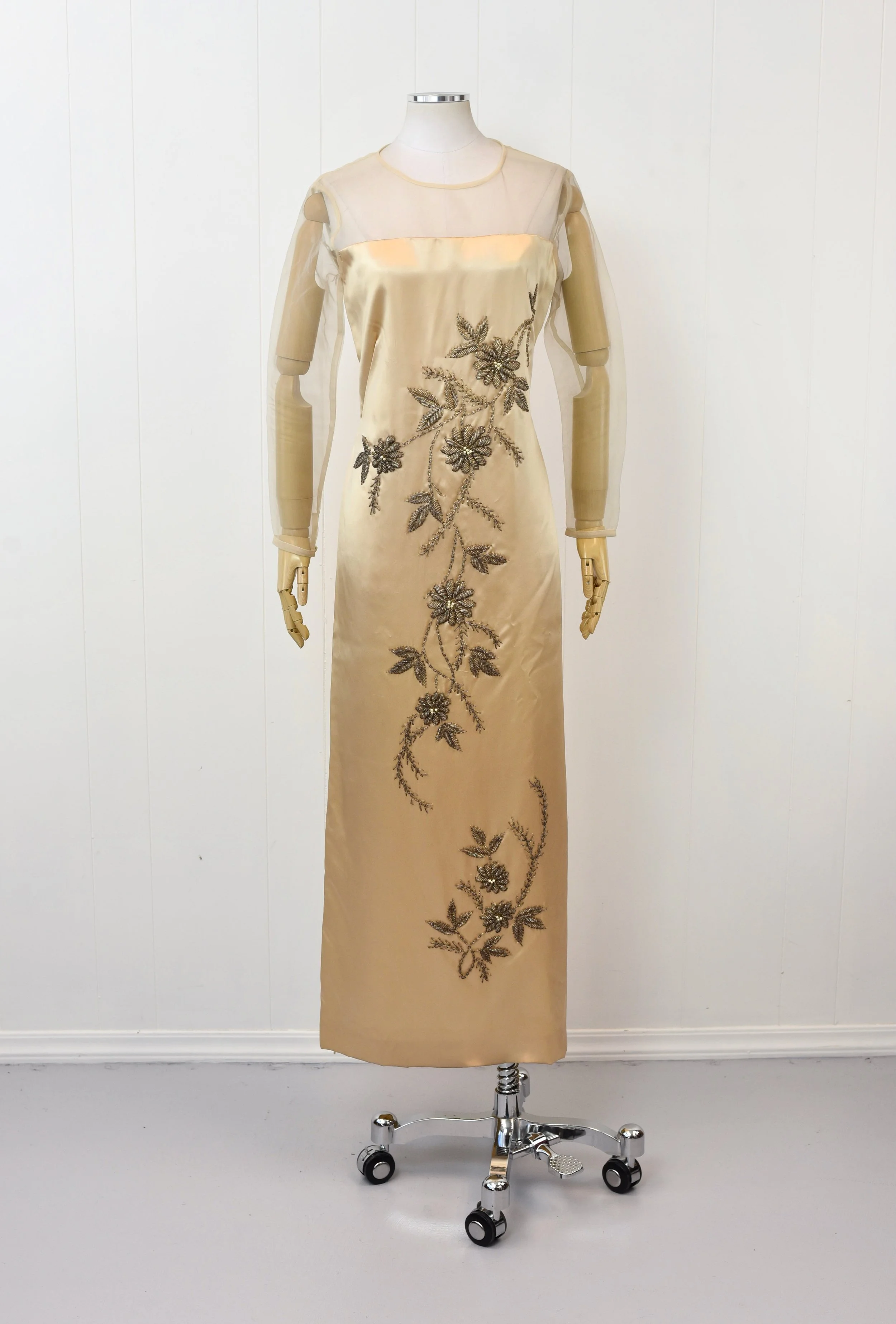 tan beaded dress TAN/GOLD BEADED LONG DRESS – Savvy Seconds Boutique main image 0