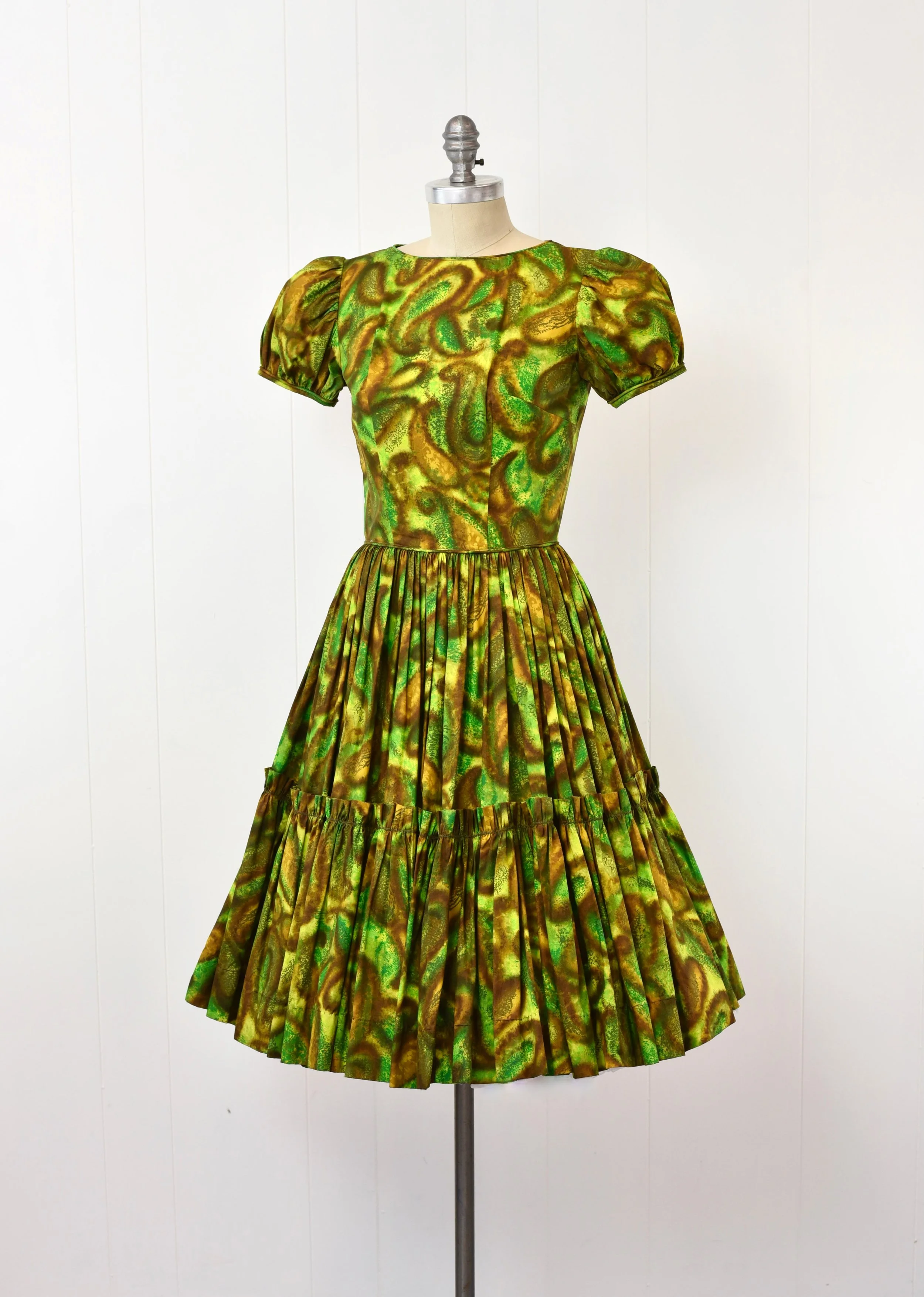 white christmas dresses 1960's Emerald Green Satin Bombshell Vintage Party Dress with Petal Sk main image 0