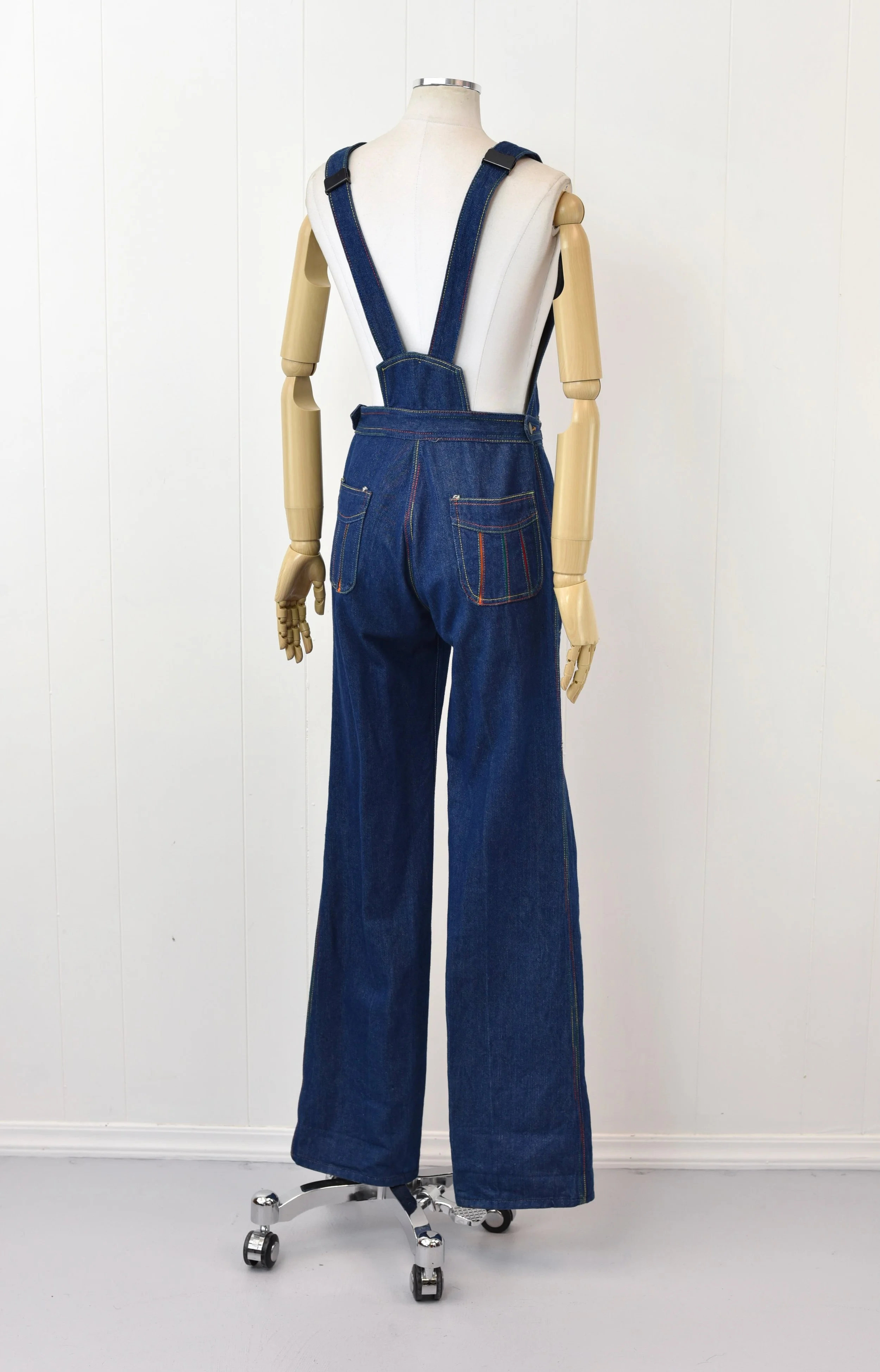 1980s Fredericks of Hollywood Rainbow Blue Denim Cotton Overalls