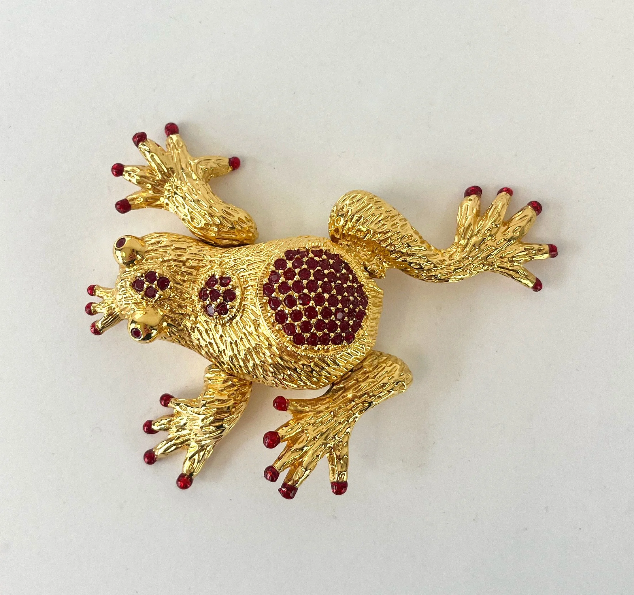Vintage Frog Prince Hutton Wilkinson Red Rhinestone Red Gold Metal