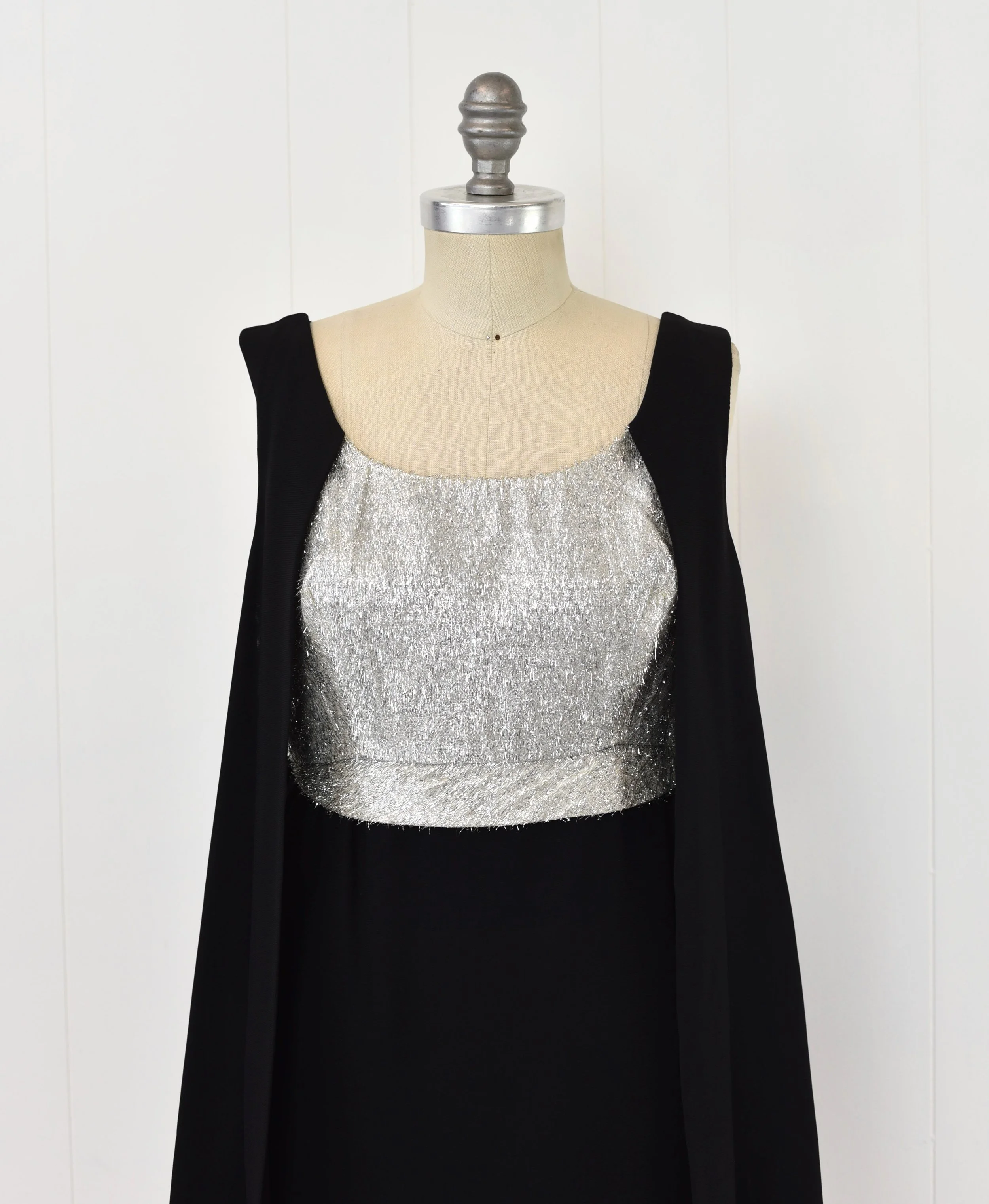 1960s Silver Tinsel Black Mod Disco Mini Party Dress Canned Ham Vintage 1960s Silver Tinsel Black Mod Disco Mini Party Dress Canned Ham Vintage