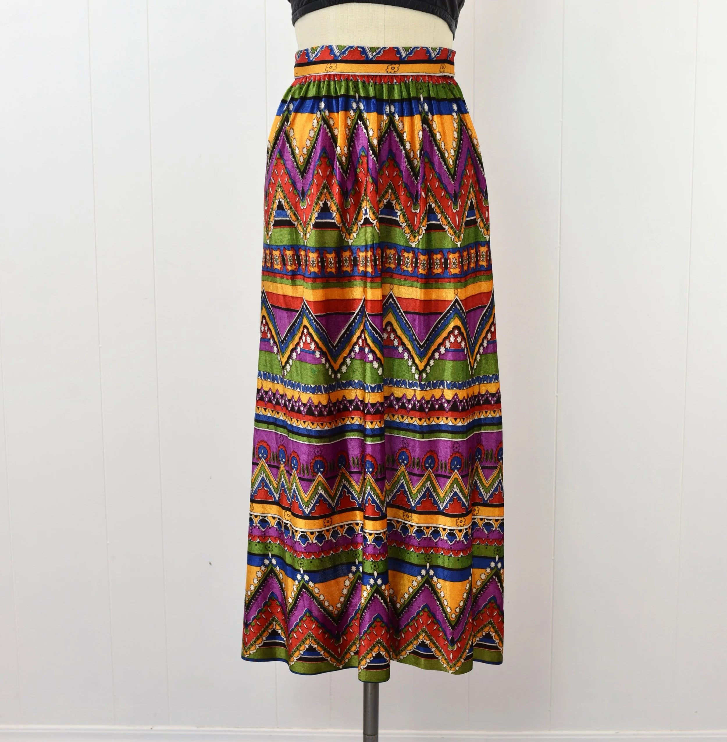 1970s Psychedelic Colorful Floral Chevron Striped Patterned Boho