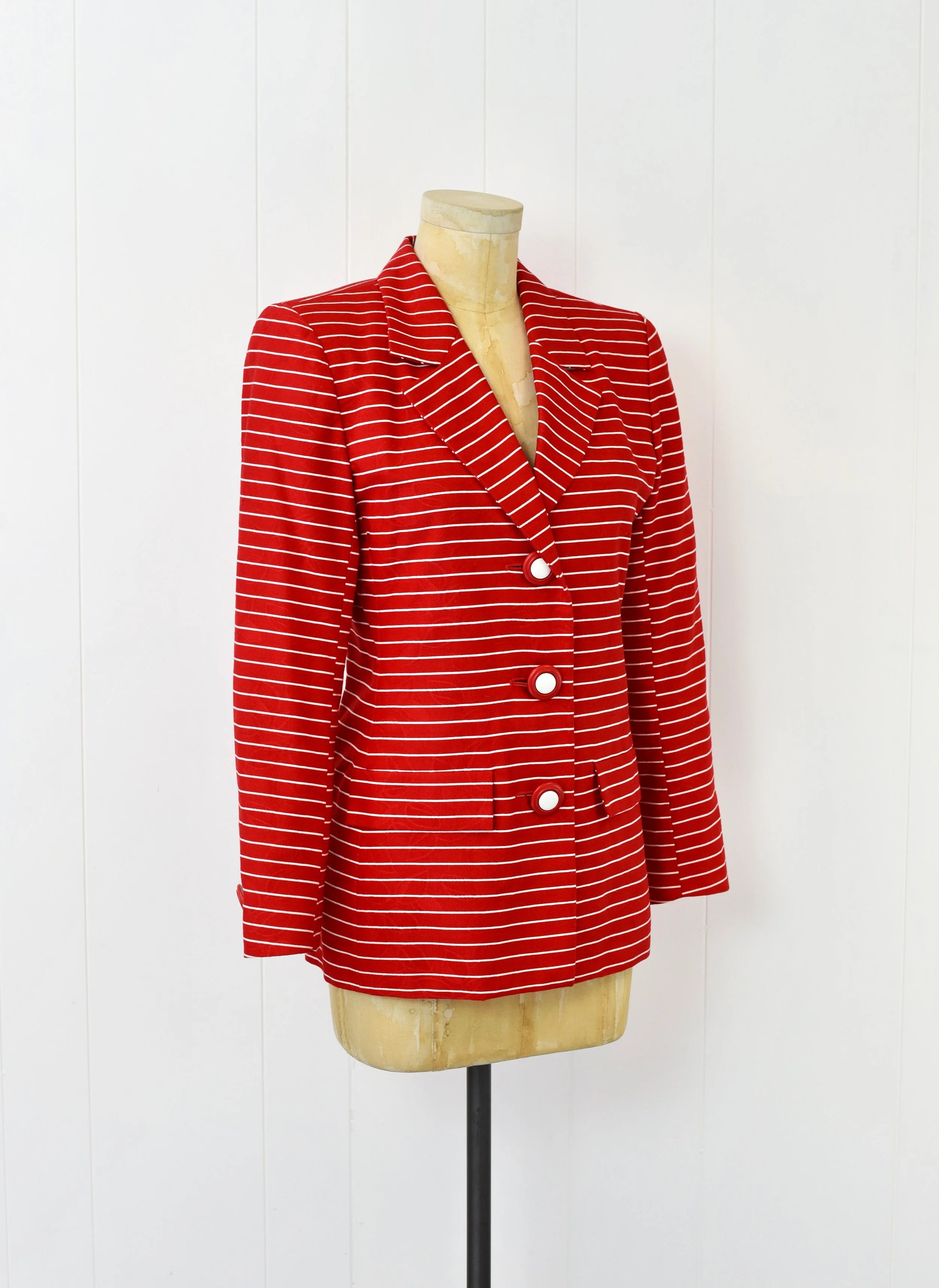 1990s Yves Saint Laurent Variation Red White Striped Cotton