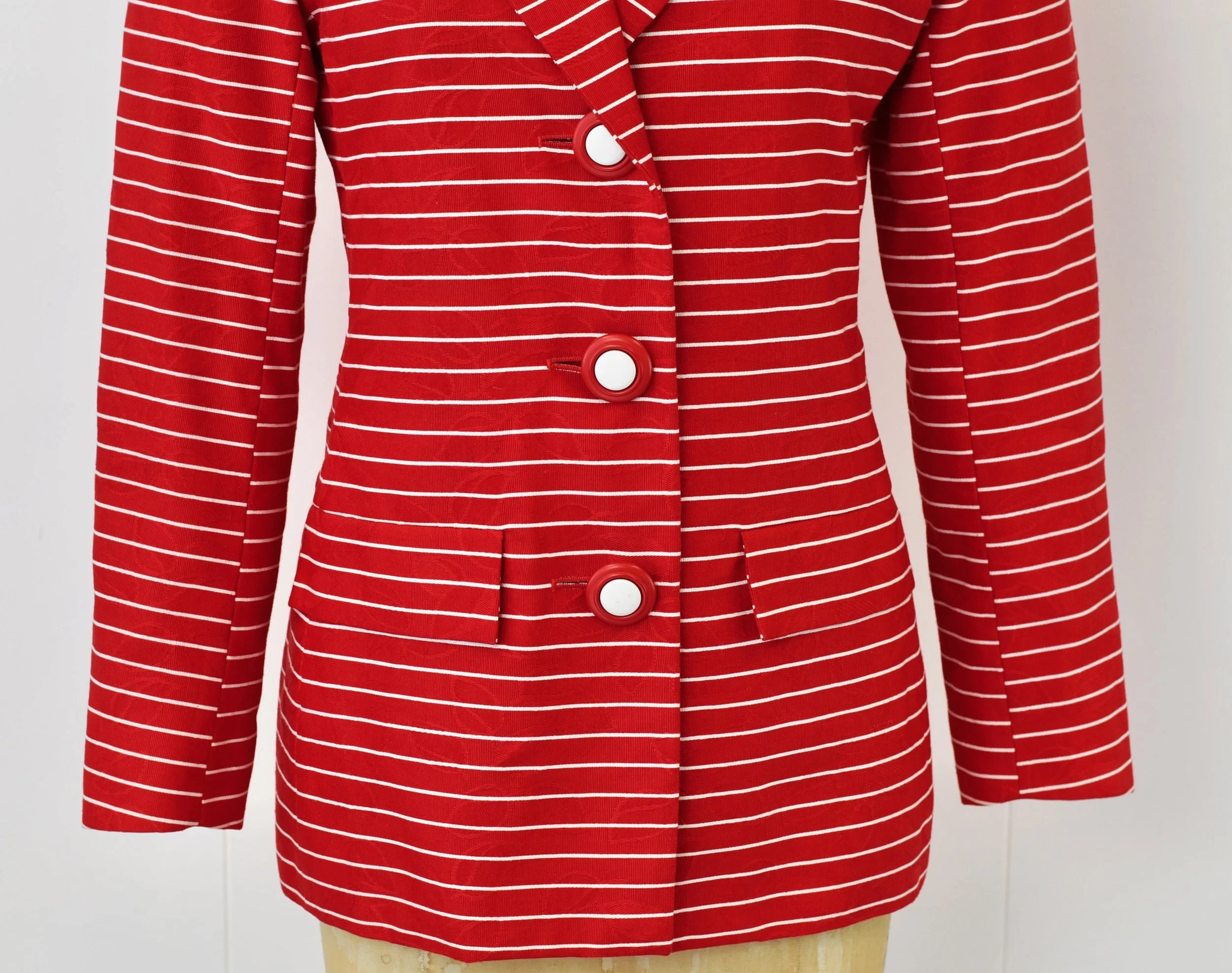 1990s Yves Saint Laurent Variation Red White Striped Cotton