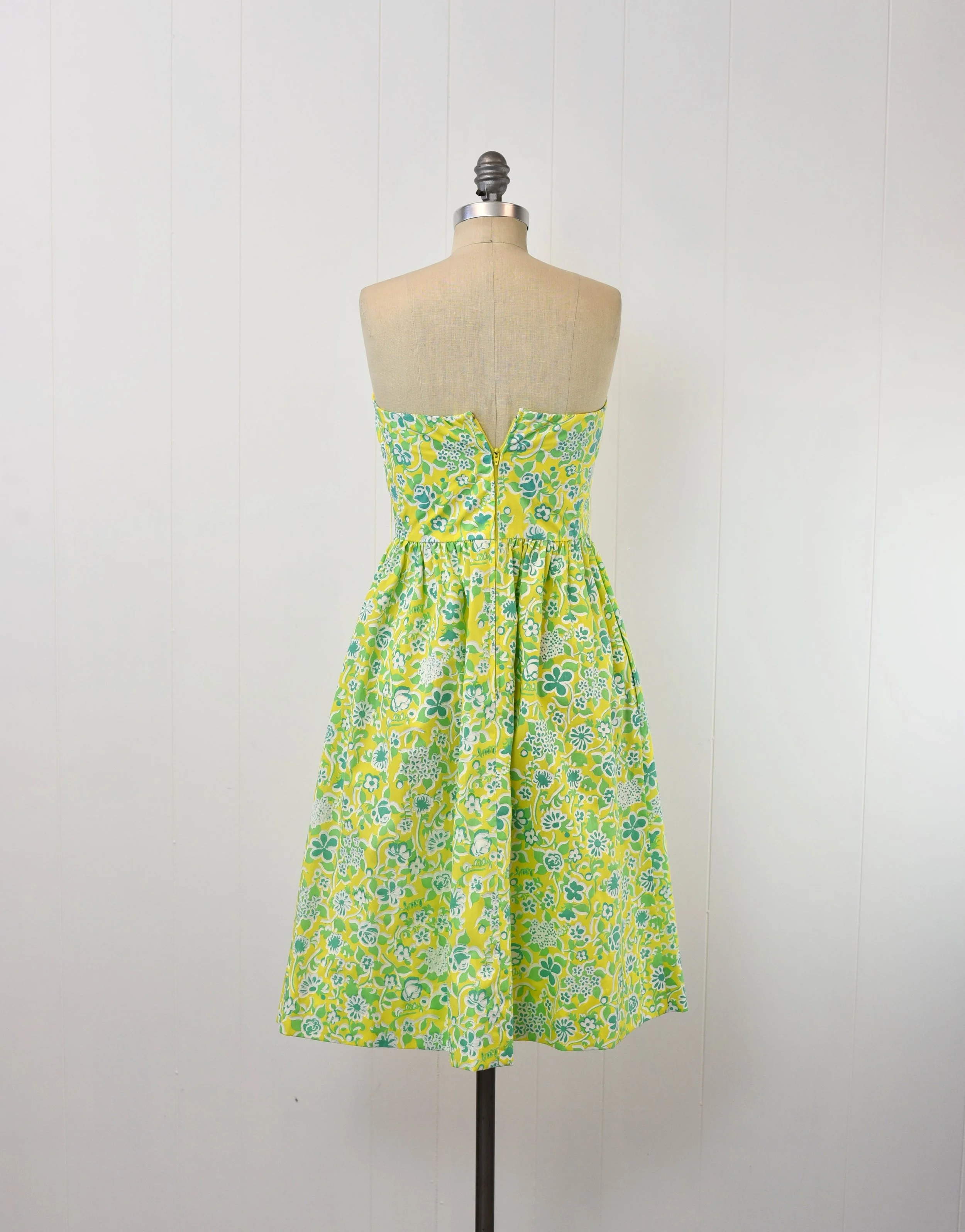 lilly pulitzer yellow strapless dress Lilly Pulitzer Yellow Blossom Dress Pineapple Juice strapless floral l Exclusive LEO LIN Harvest Print 1980s Lilly Pulitzer Yellow Green