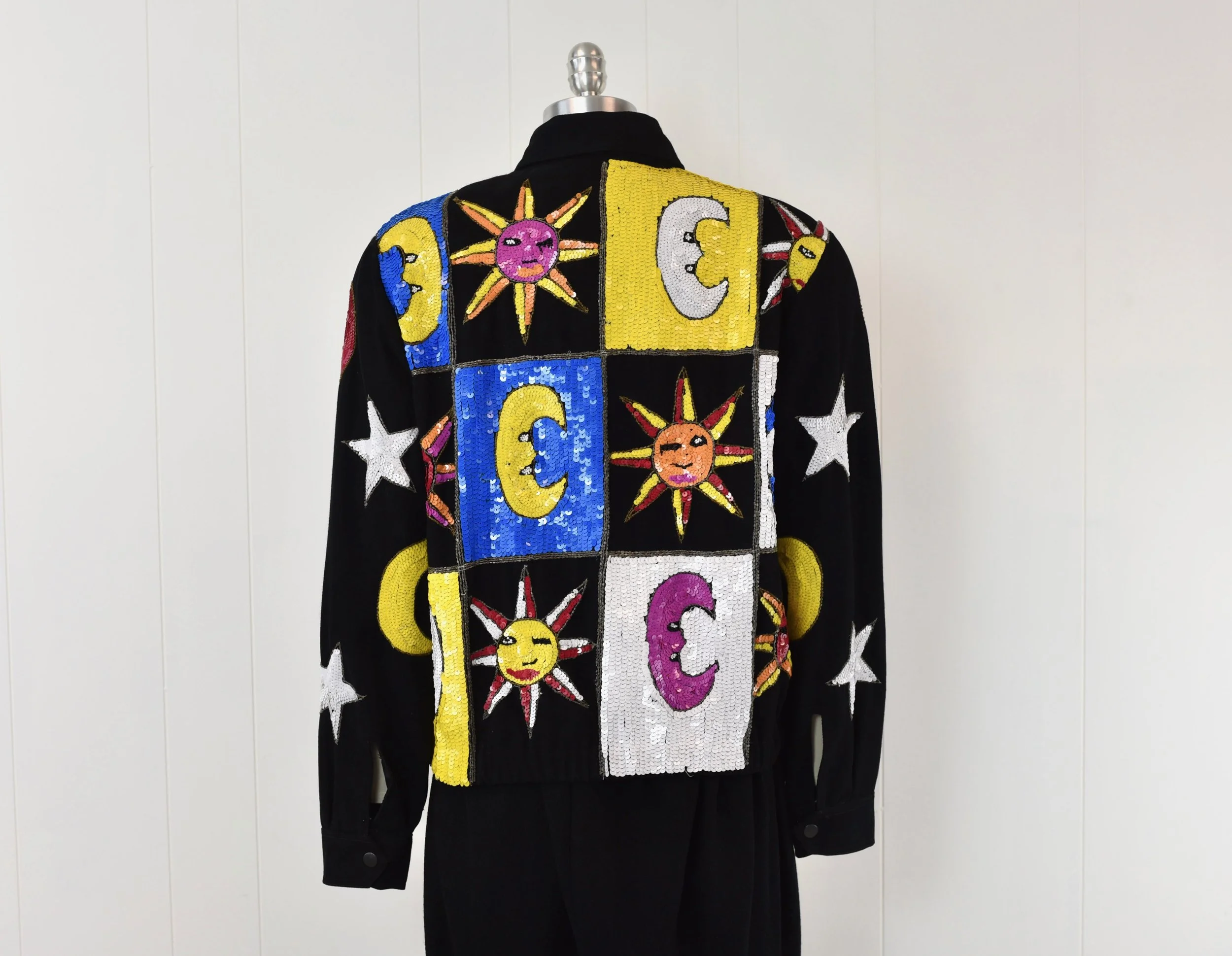 1980s/1990s Modi Denim Sequin Bead Celestial Sun Moon Stars