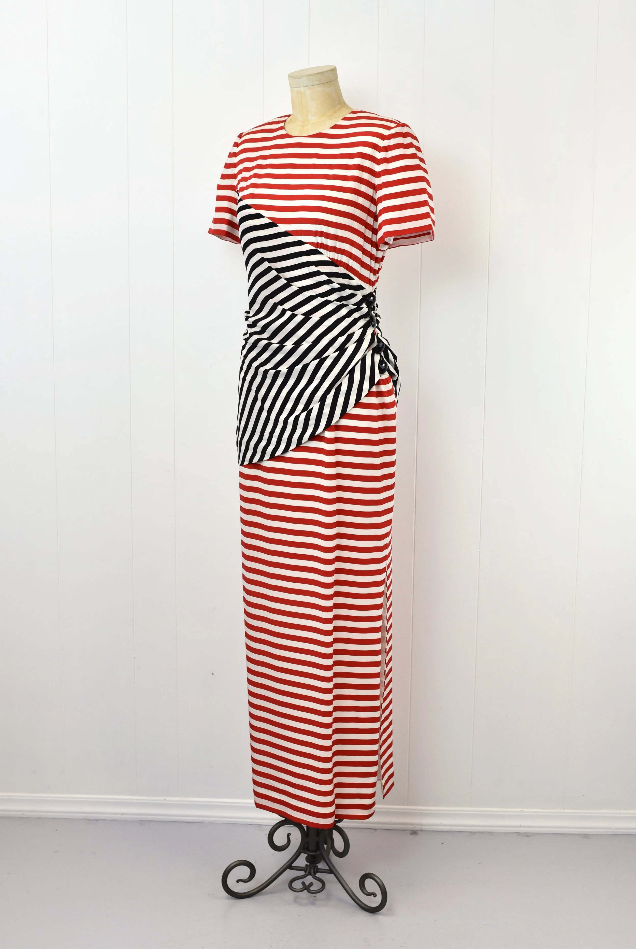 strapless open back dress Black & White Striped Maxi Shirt Dress - All Dresses