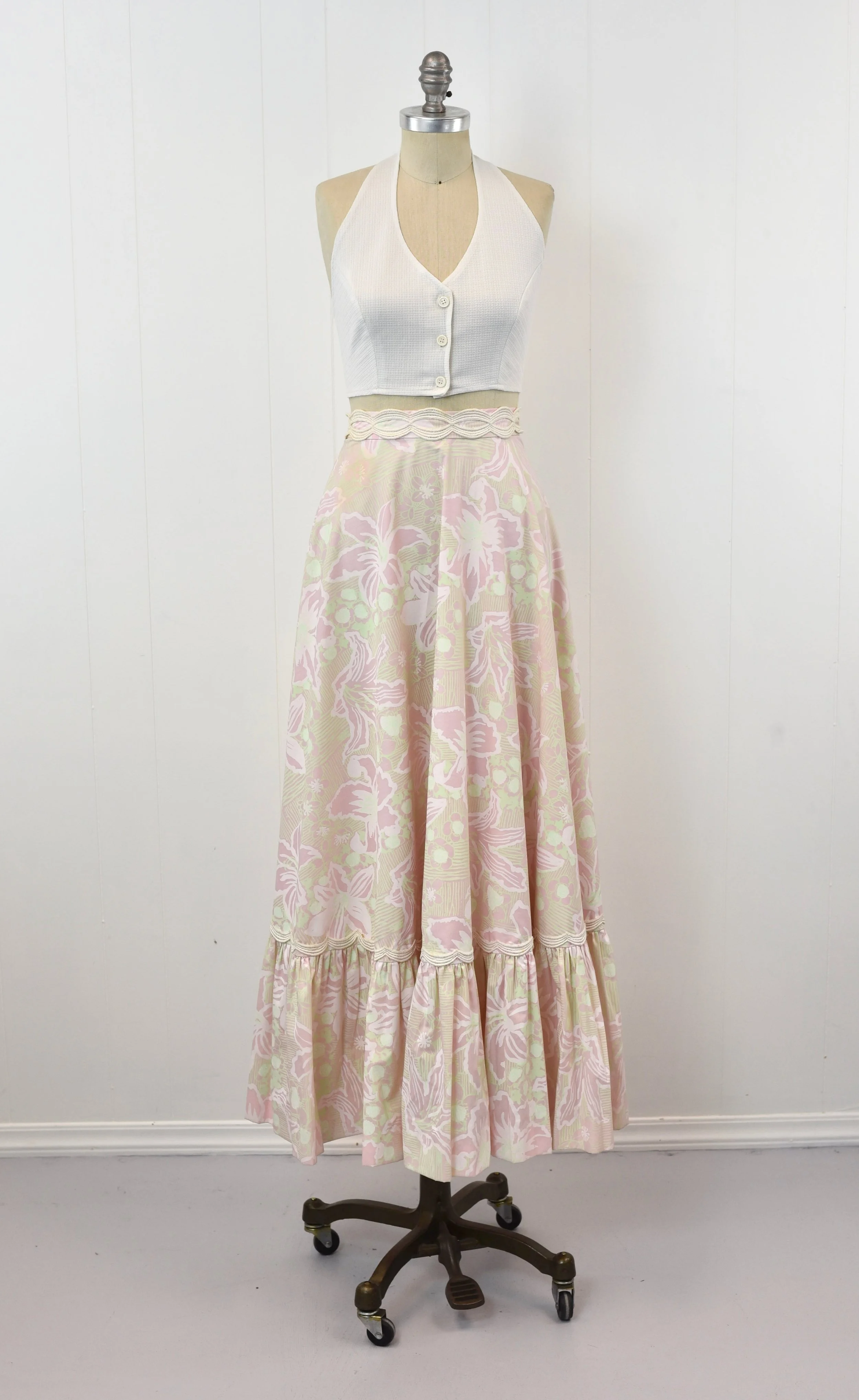 1960s Lilly Pulitzer Pink Green Lily Floral Lace The Lilly Maxi Skirt   Canned Ham Vintage