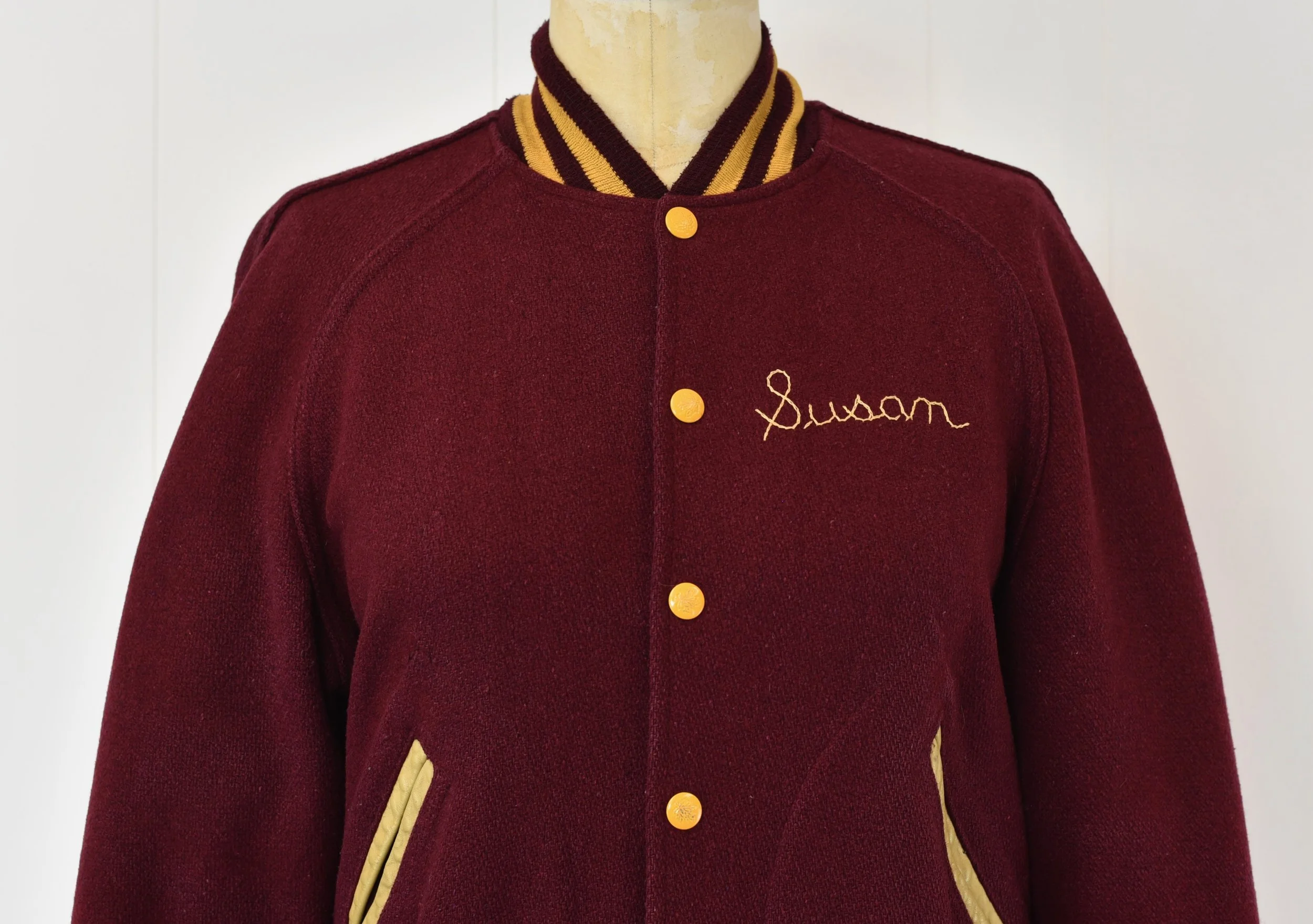 1950s Burgundy Wool Susan Arlington School Letterman Jacket