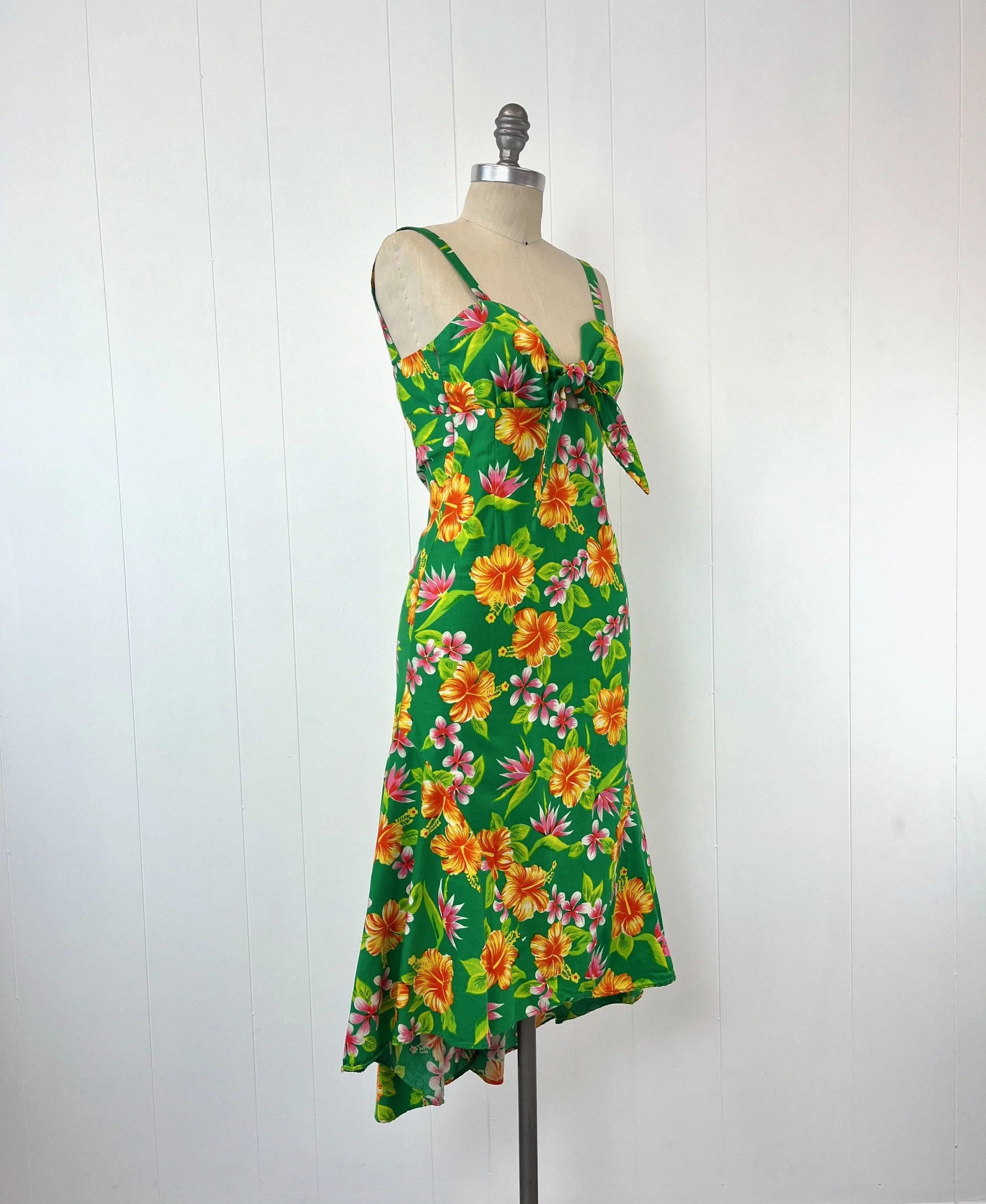 1970s/1980s Hawaiian Hibiscus Floral Green Orange Sunshine Hawaii