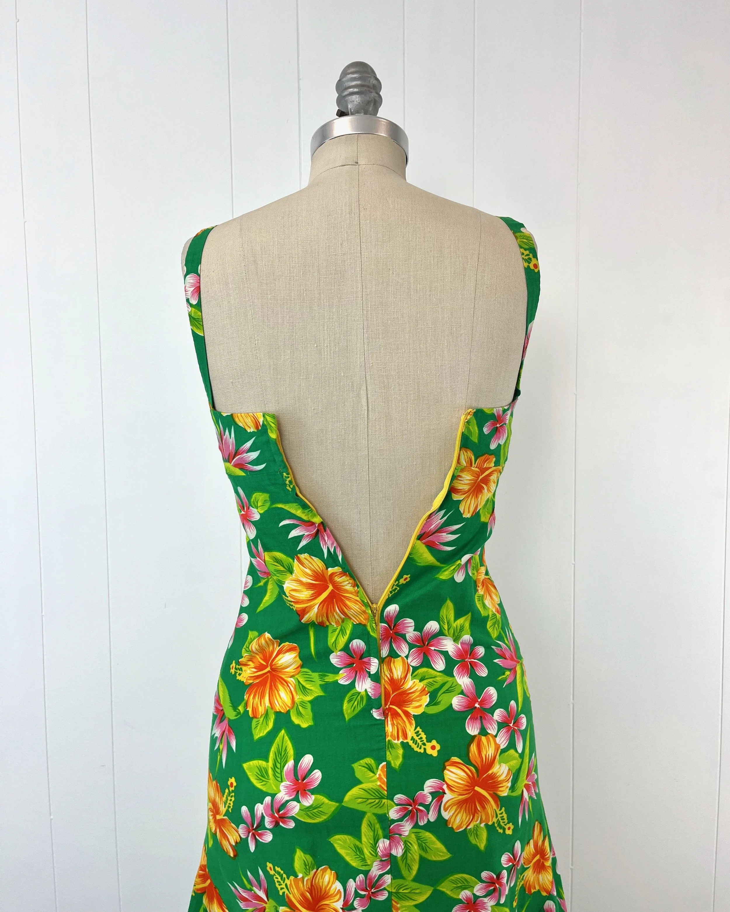 1970s/1980s Hawaiian Hibiscus Floral Green Orange Sunshine Hawaii