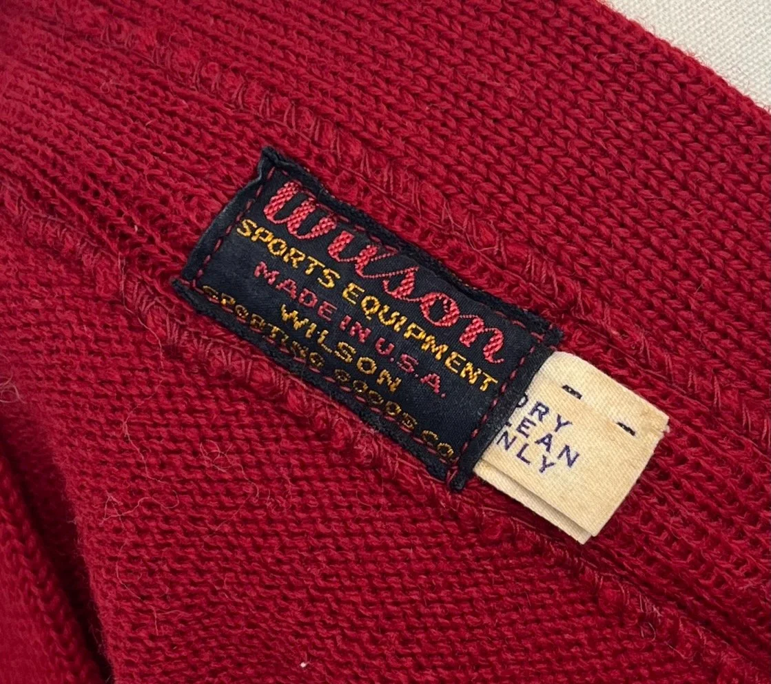 1950s 1959 Wilson Sporting Goods Red Wool Long Sleeve Pullover