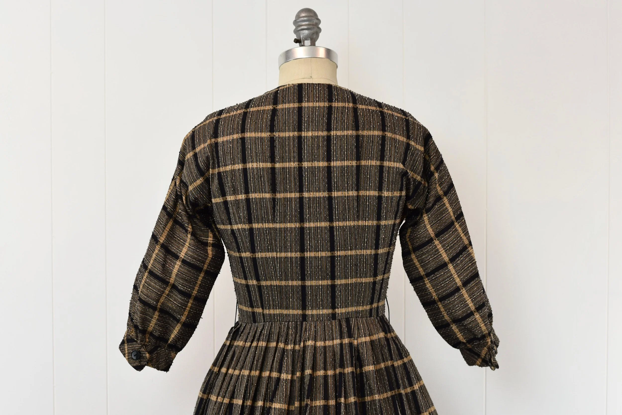brown and black plaid dress Lady Blue Knit Dress  Golden Brown The Label
