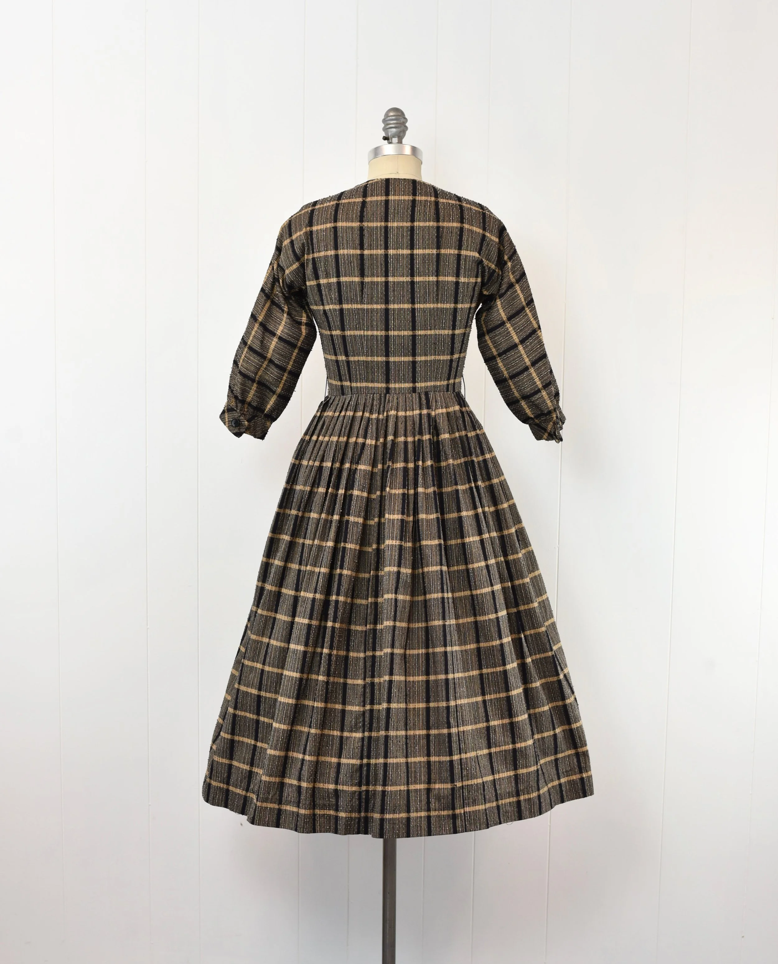 brown and white plaid dress Strapless Brown Plaid Dress main image 1