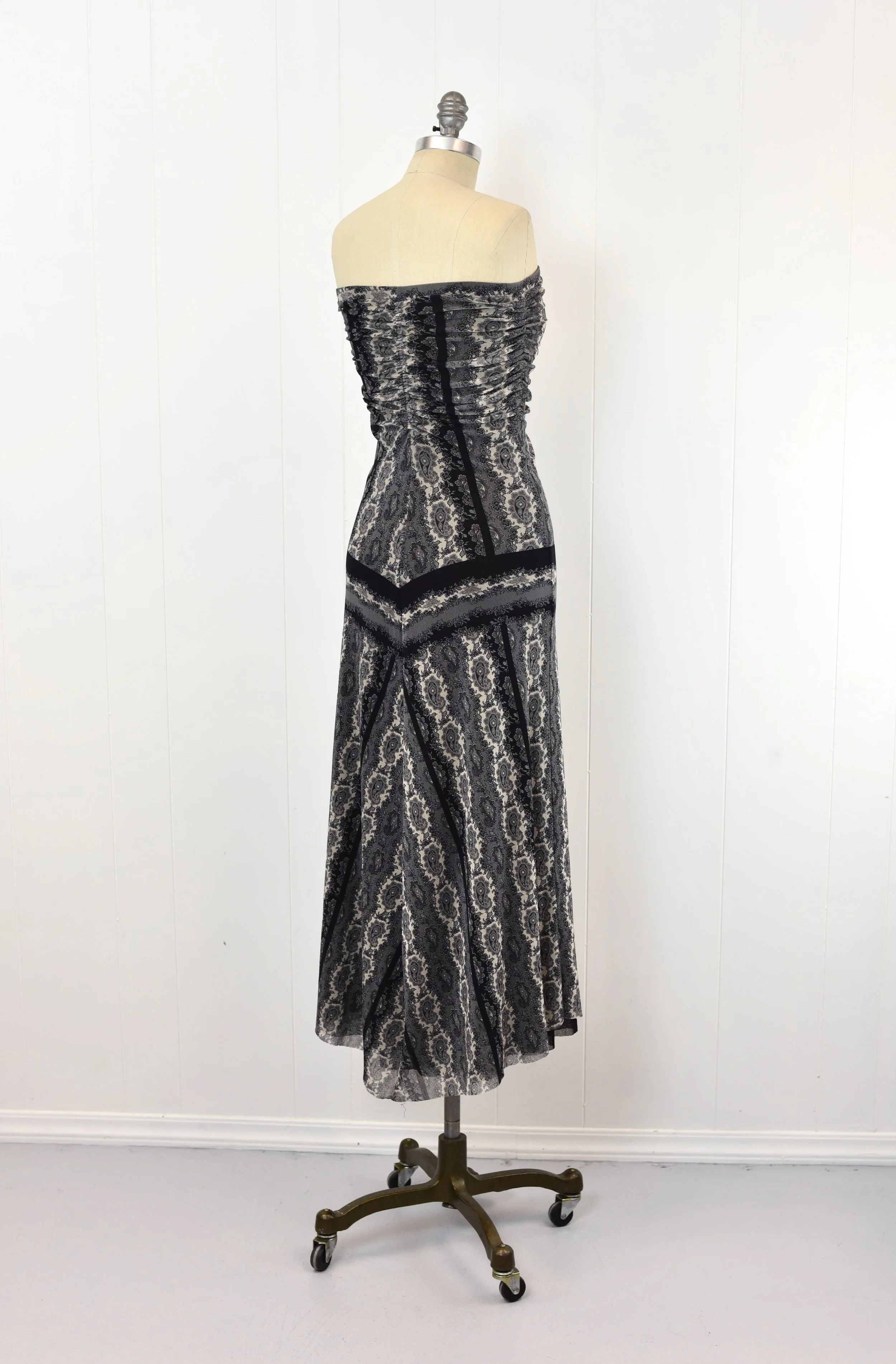 Y2K 2000s Jean Paul Gaultier Paisley Floral Gray Black Mesh