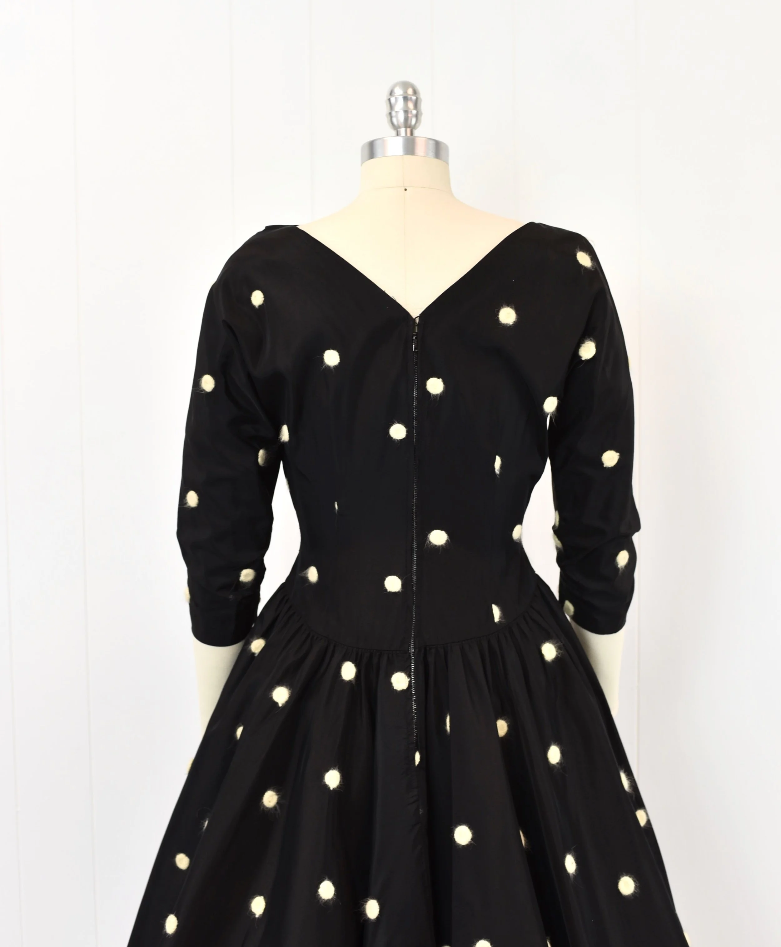 1950s Polka Dot Black White R&K Originals Taffeta Pinup Mrs