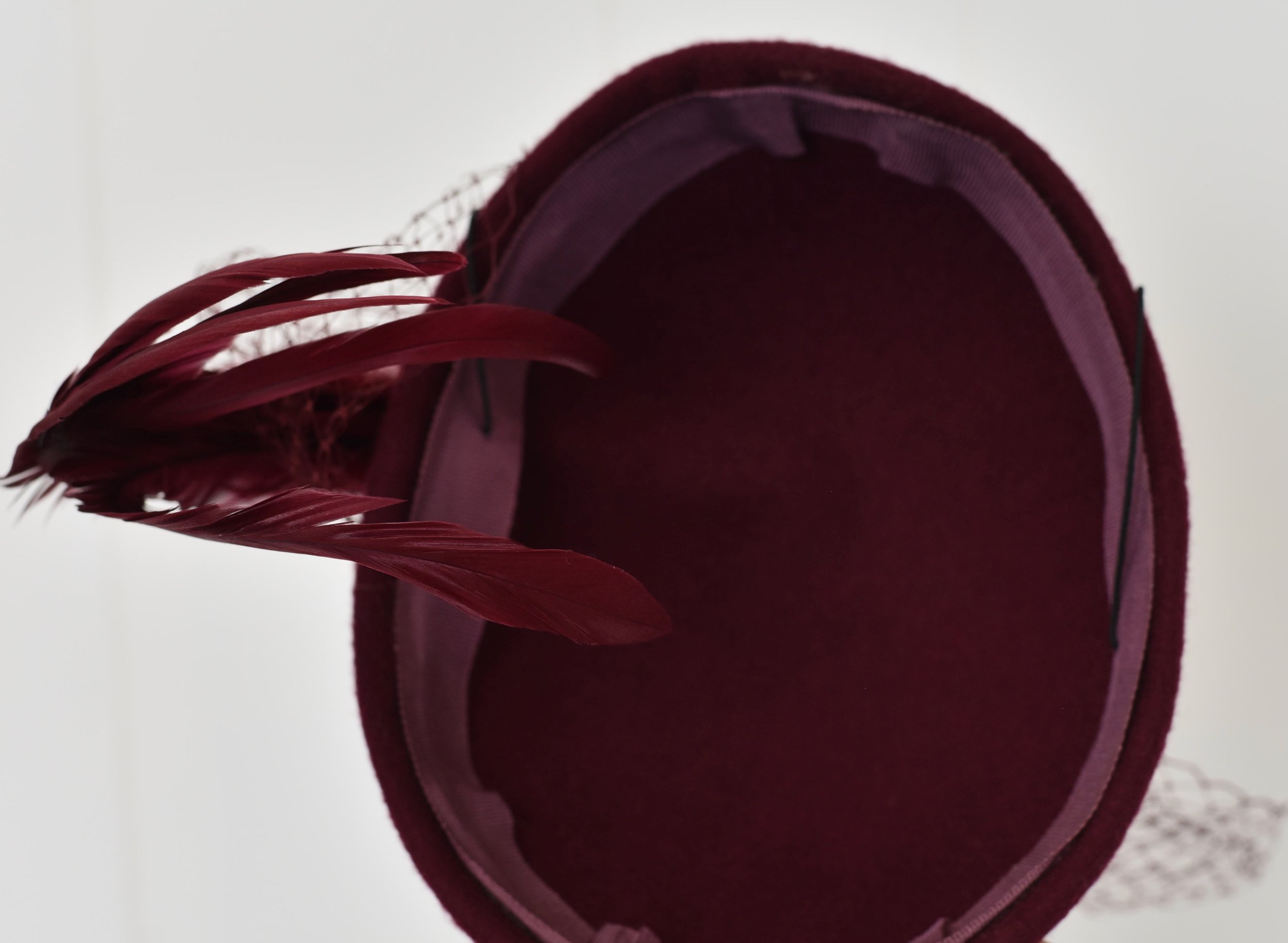 1940s Wine Red Burgundy Feather Birdcage Veil Felt 
