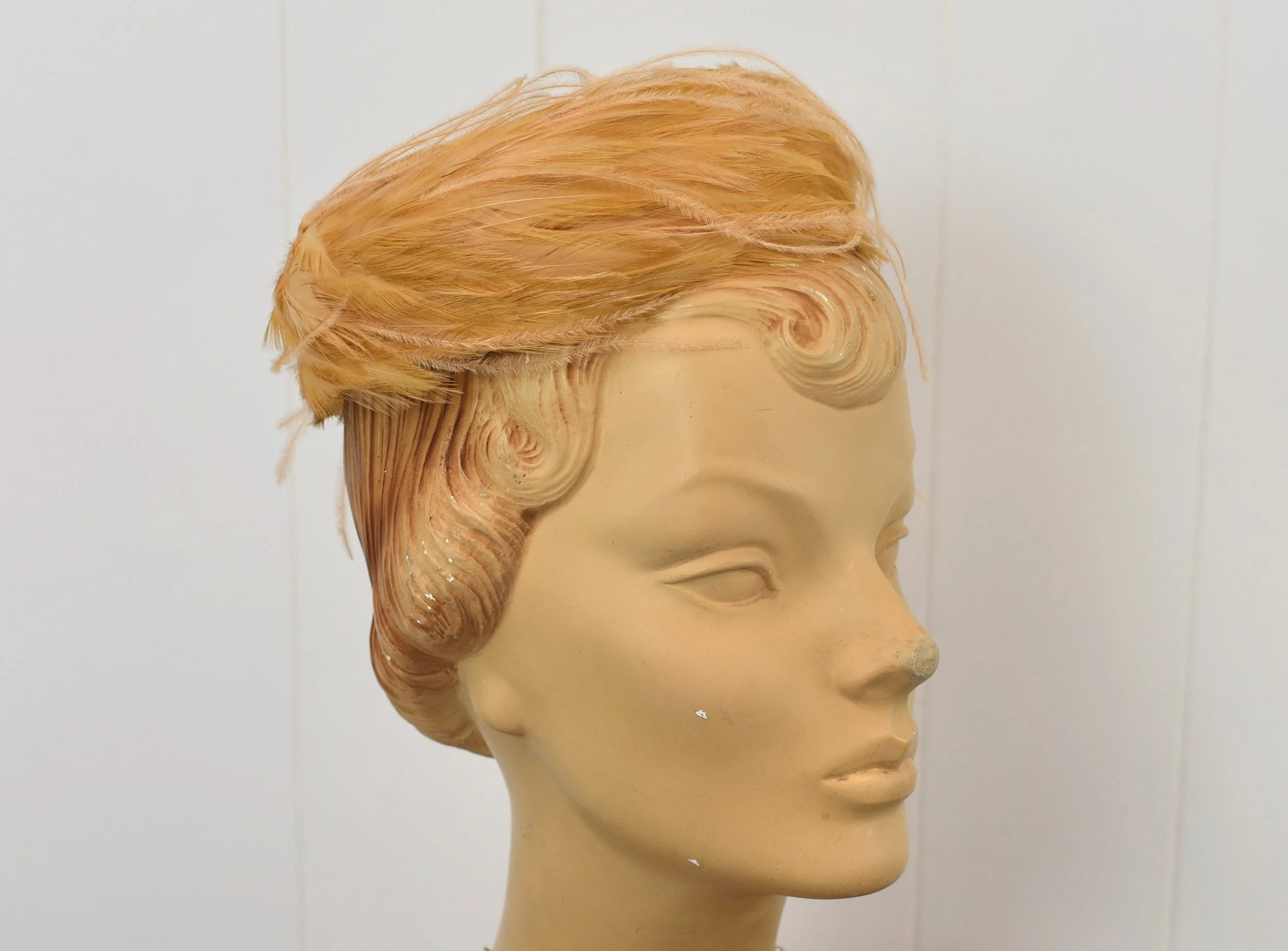 Vintage Orange Feathered Pillbox Hat Christian Dior 1960s Orange Straw Sculptural Pillbox Hat  main image 4