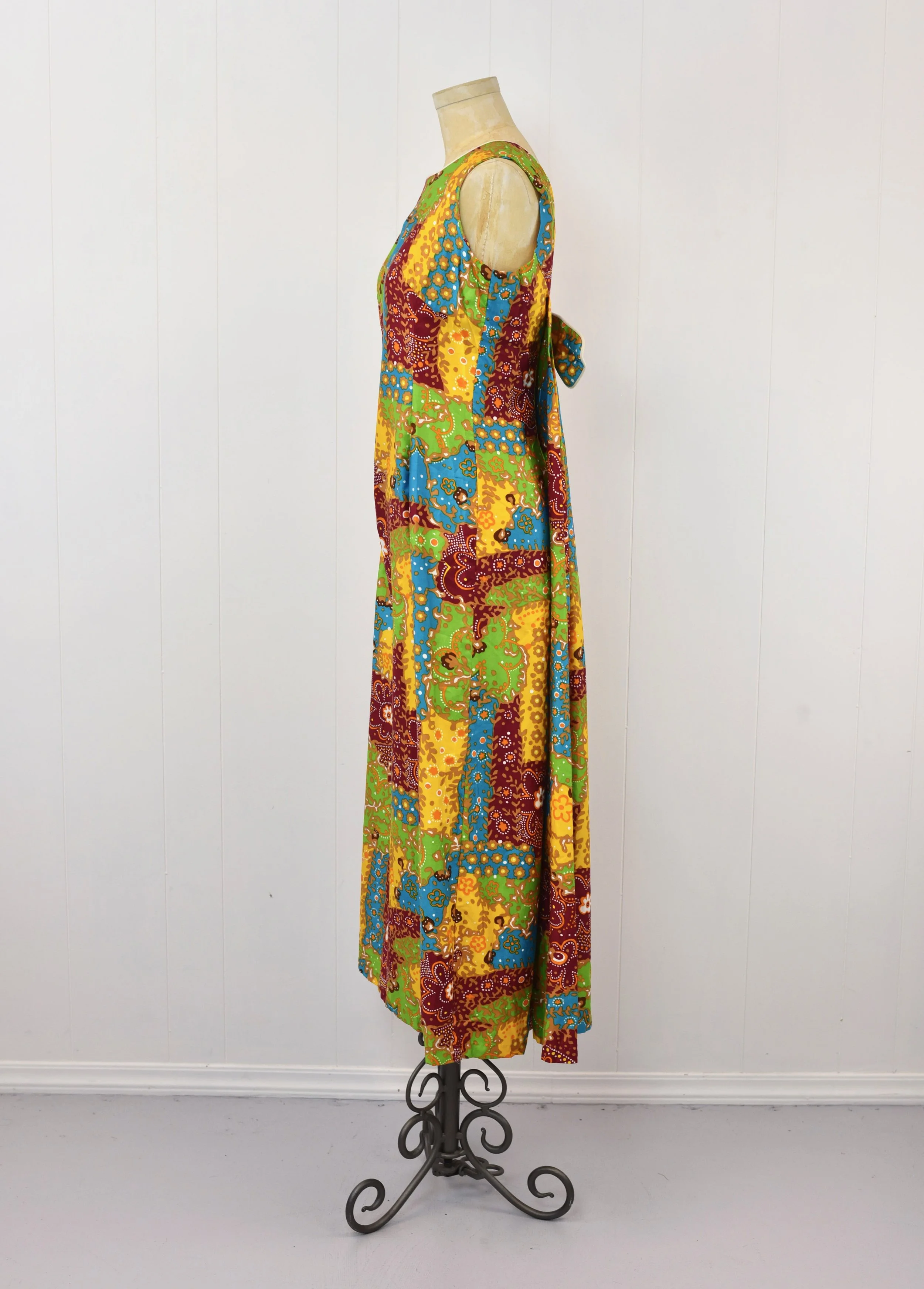 1960s Patchwork Floral Print Colorful Cotton Charlotta of California by Glazier Boho Hippie Maxi Dress Canned Ham Vintage 1960s Patchwork Floral Print Colorful Cotton Charlotta of California by Glazier Boho Hippie Maxi Dress Canned Ham Vintage