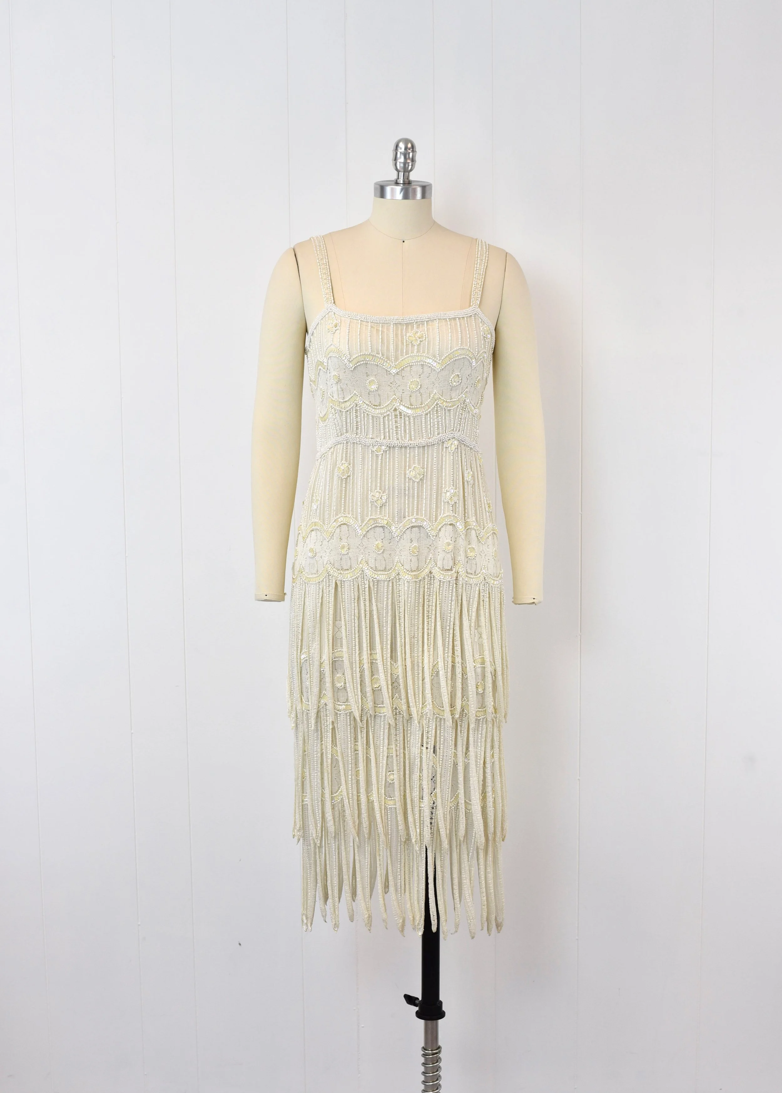 white beaded dress 1920s Majorca Crochet Midi Dress