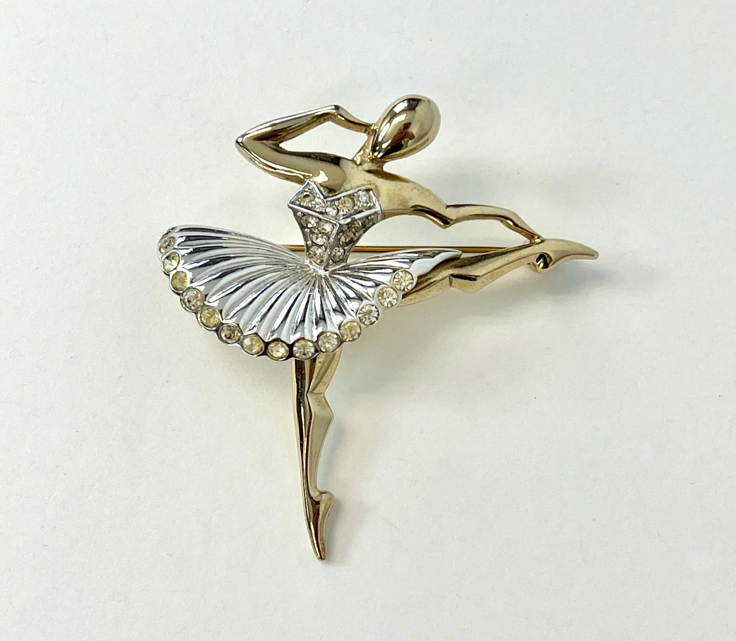 Grande Broche Vintage Charles Jourdan - Danseurs Acrobates - Plaqué Or - Occasion
