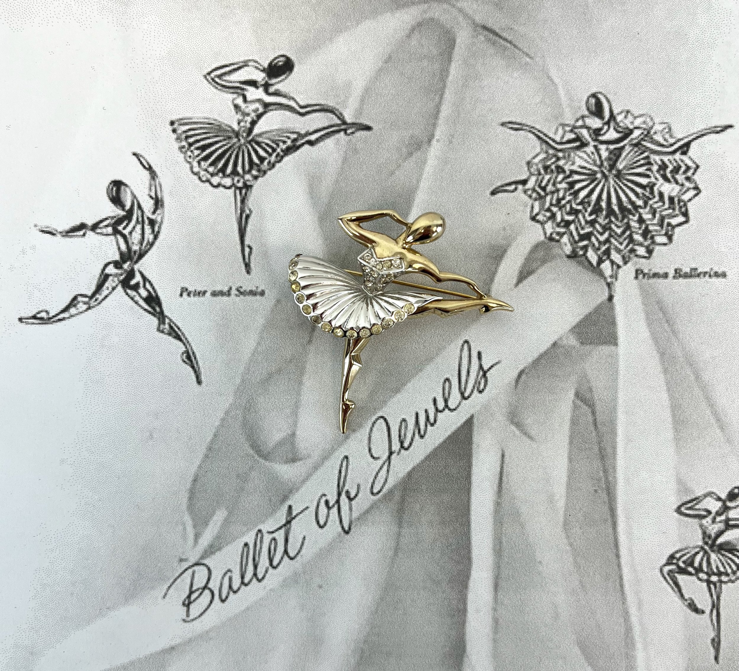 Grande Broche Vintage Charles Jourdan - Danseurs Acrobates, Plaqué Or, Occasion