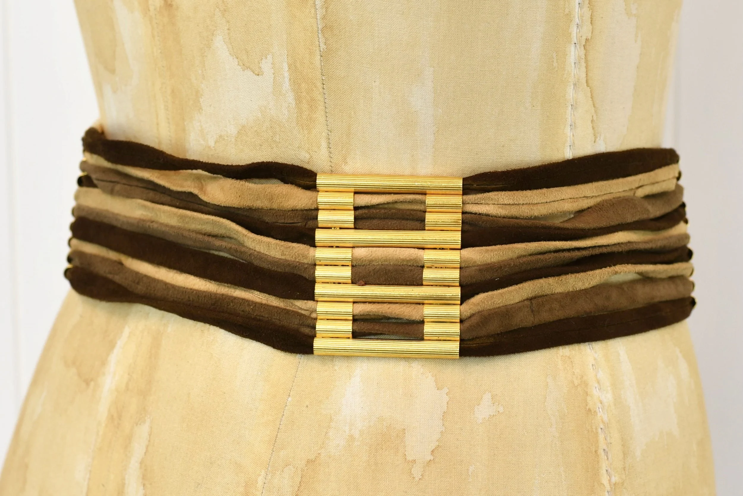 1970s Suede Leather Strand Fringe Gold Tone Metal Boho  display picture 2