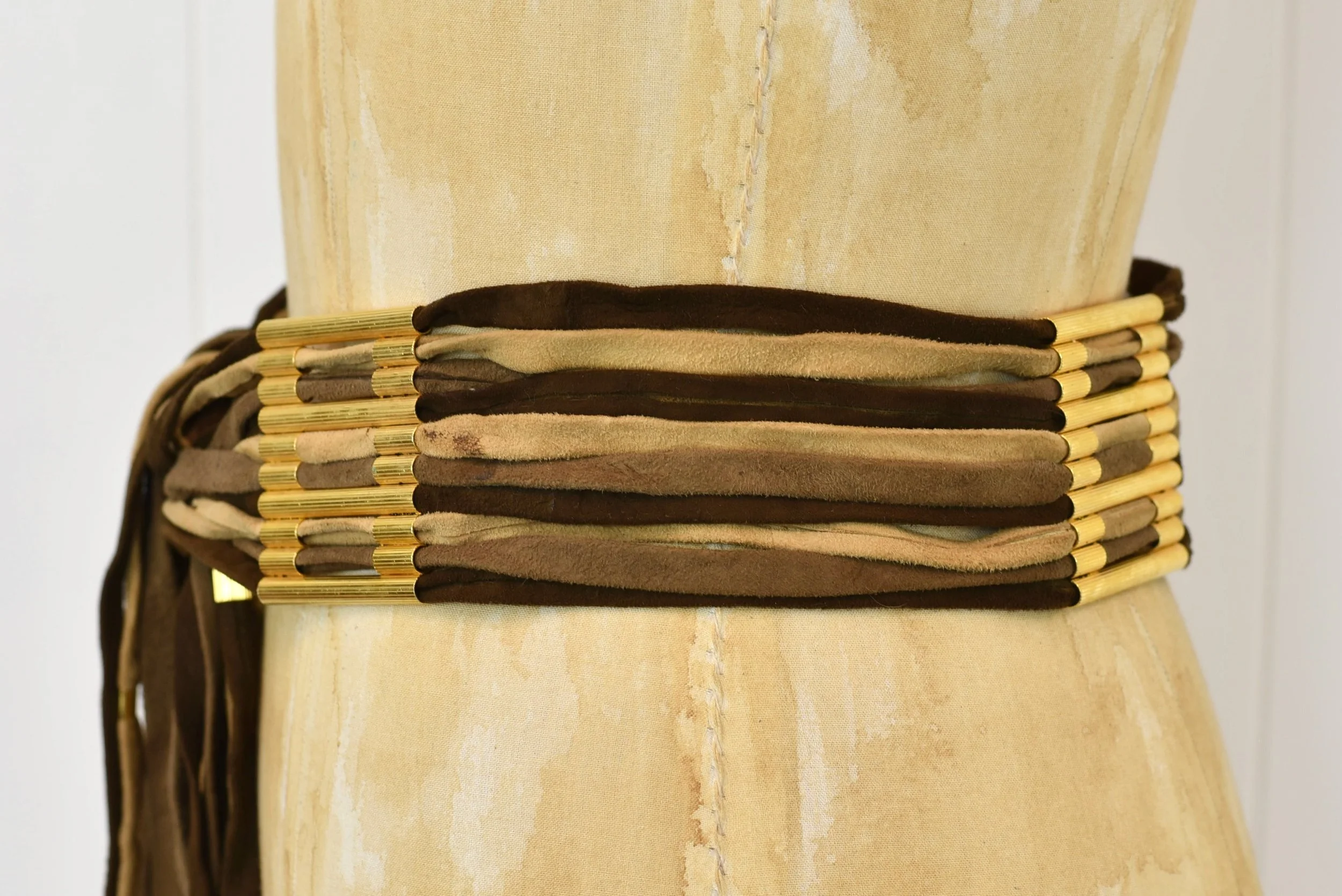 Vintage 1970’s Suede Leather Link Chain Tie Belt Retro  Boho Vibes Beautiful Vintage 70 main image 3