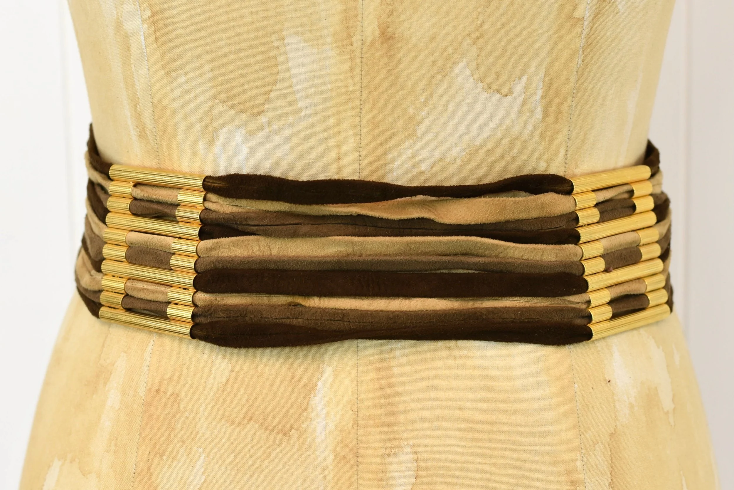 1970s Suede Leather Strand Fringe Gold Tone Metal Boho  display picture 3
