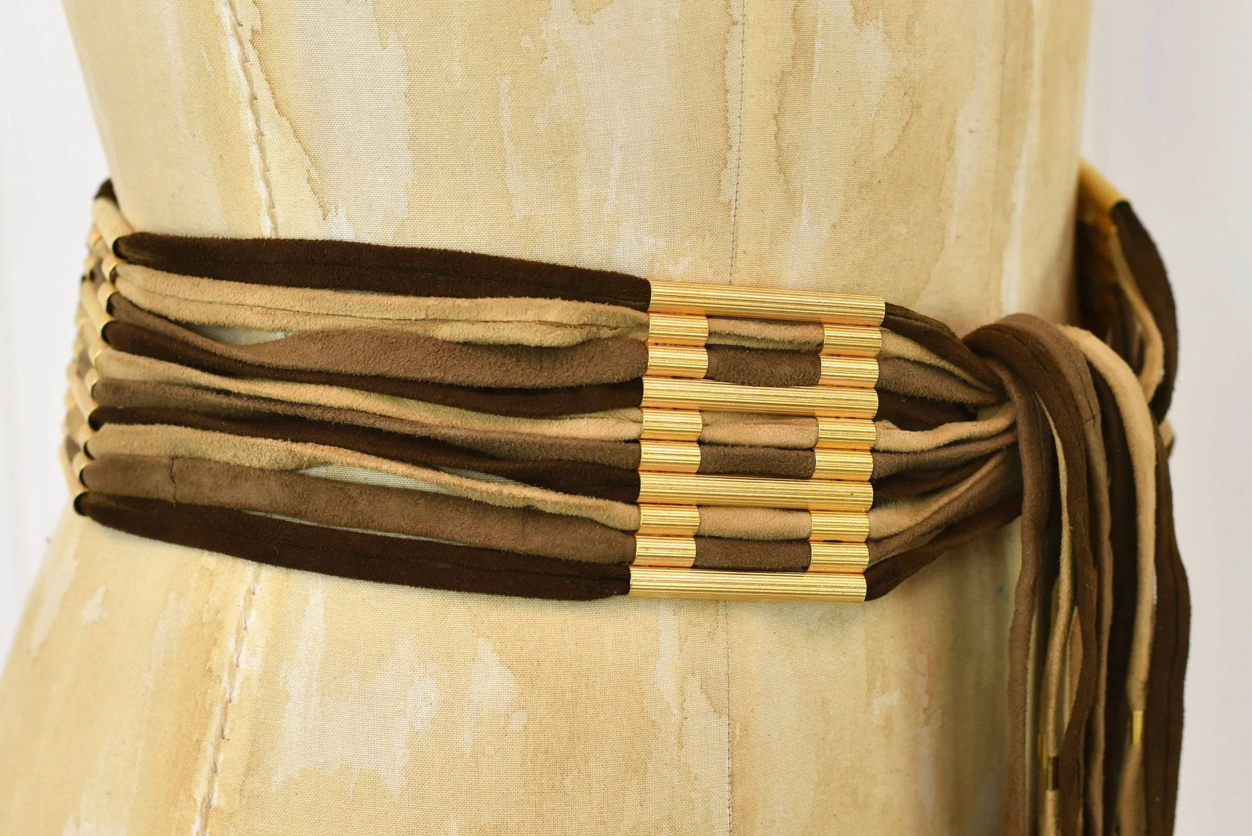 VINTAGE India 1970\'s Bronze Buckles, Suede  & Embroidery Belt w/Fringe Vintage 70 main image 3