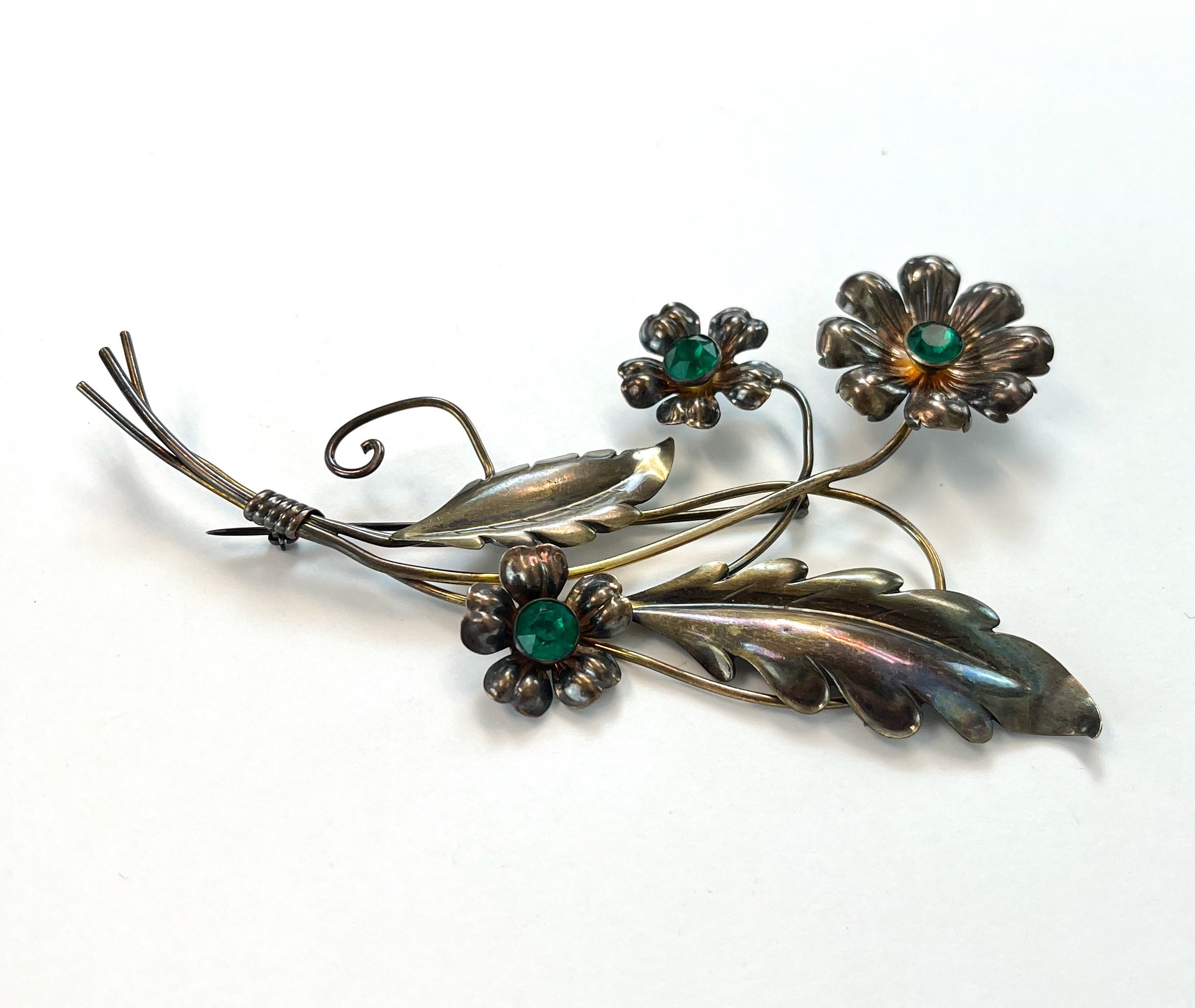 1940’s Green and Gold Brooch Eisenberg Original Gold, Green and Rhinestone Brooch  main image 2