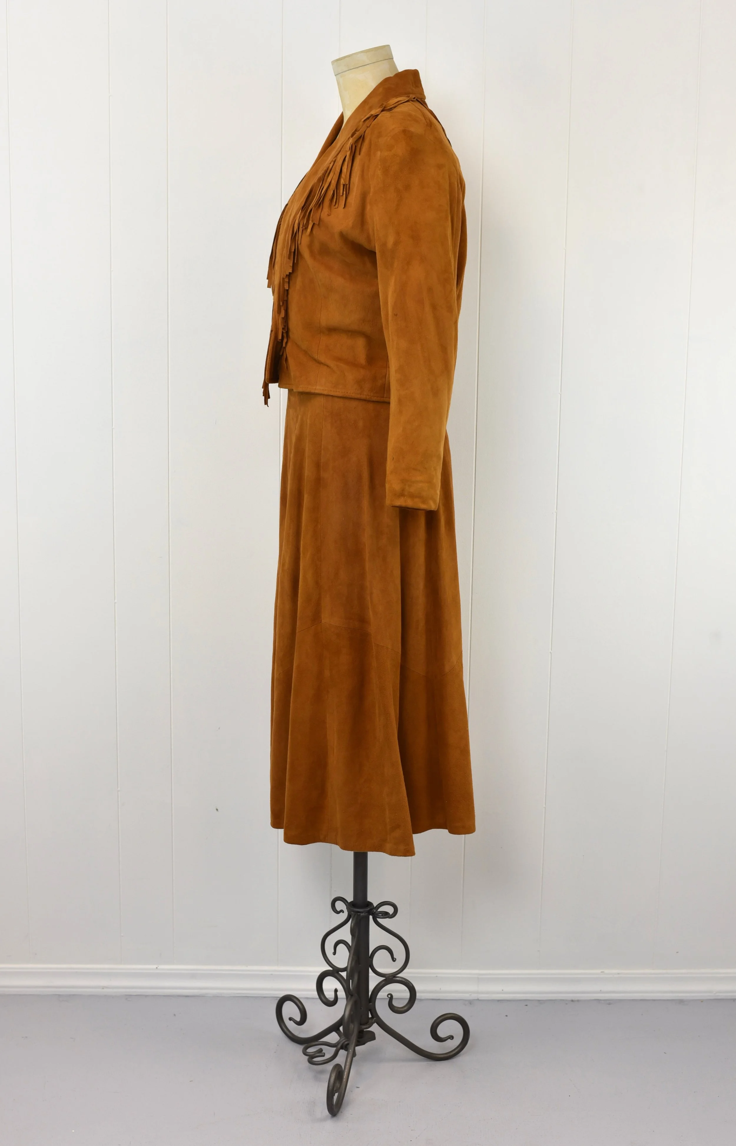 1980s Vakko Brown Suede Leather Fringe Western Cowgirl Style