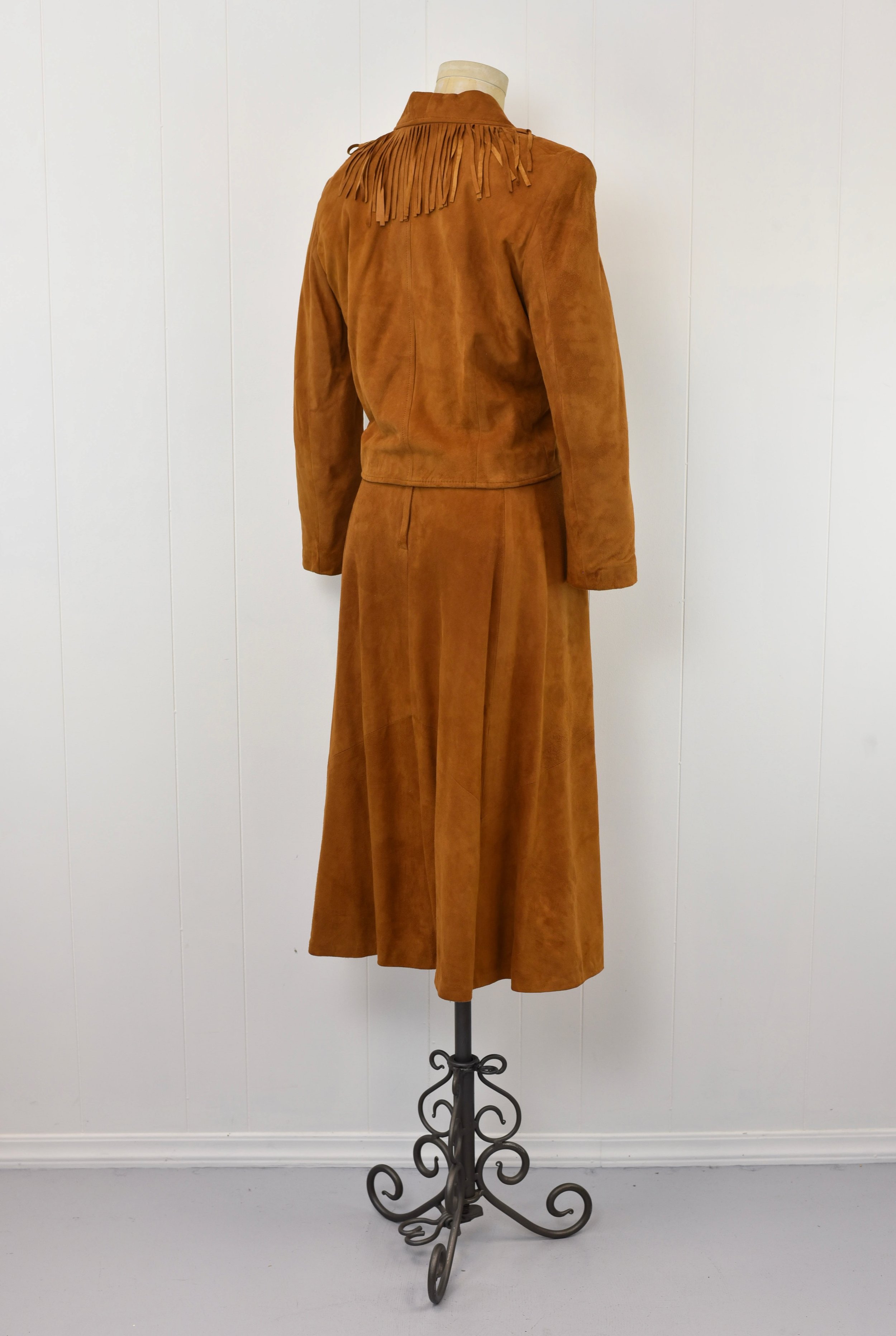 1980s Vakko Brown Suede Leather Fringe Western Cowgirl Style 