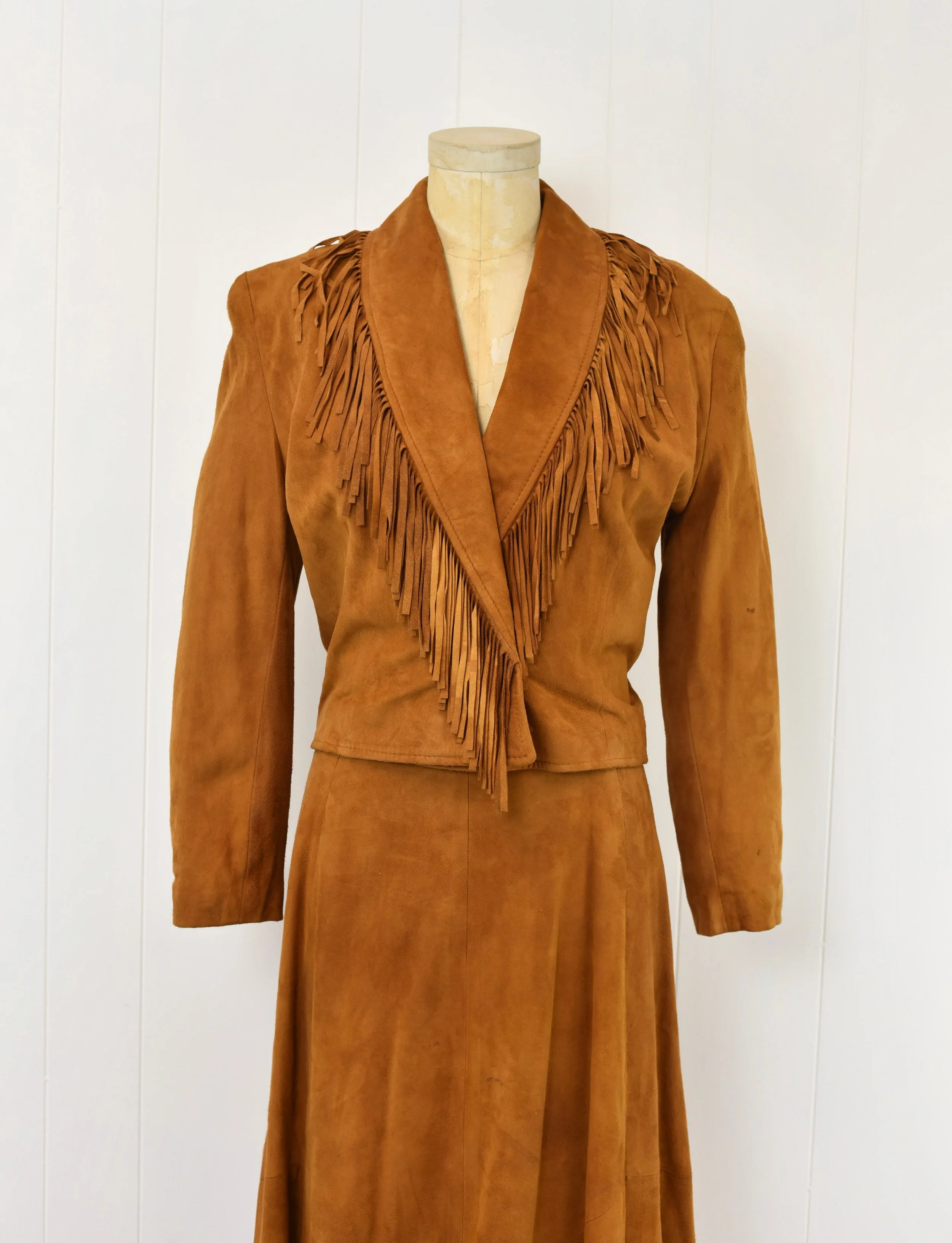 1980s Vakko Brown Suede Leather Fringe Western Cowgirl Style 