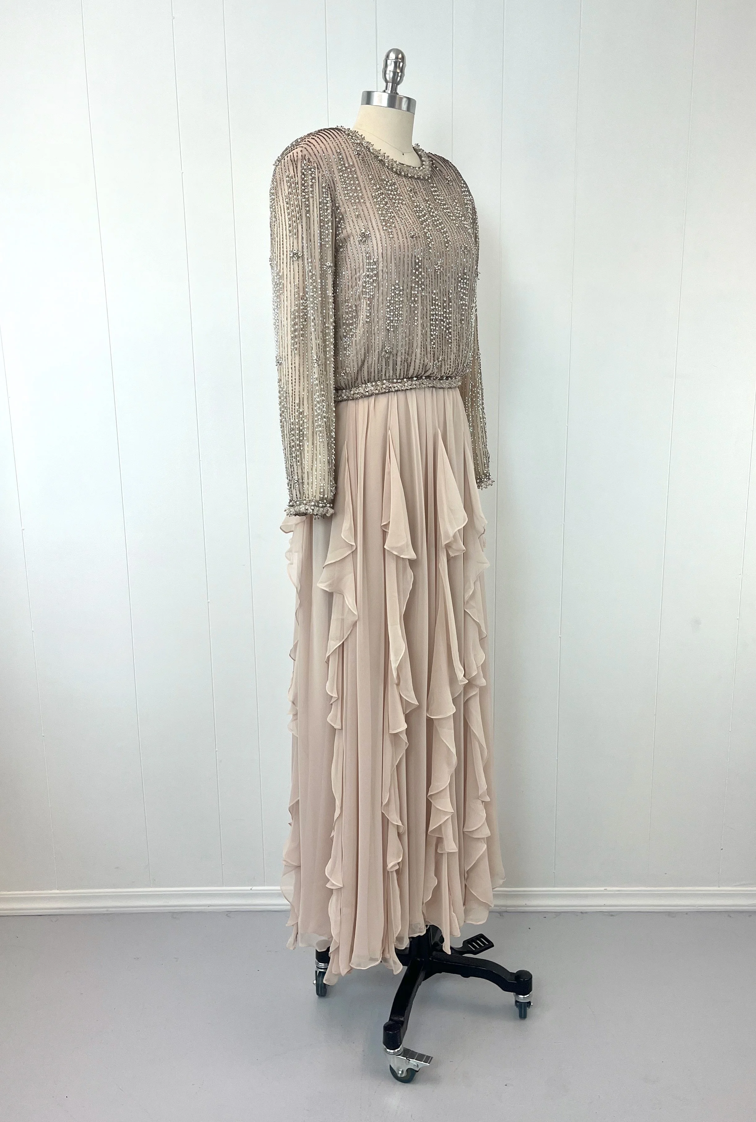 knee length dresses for ladies Yolandah Cream Chiffon Maxi Dress - US 18 main image 0