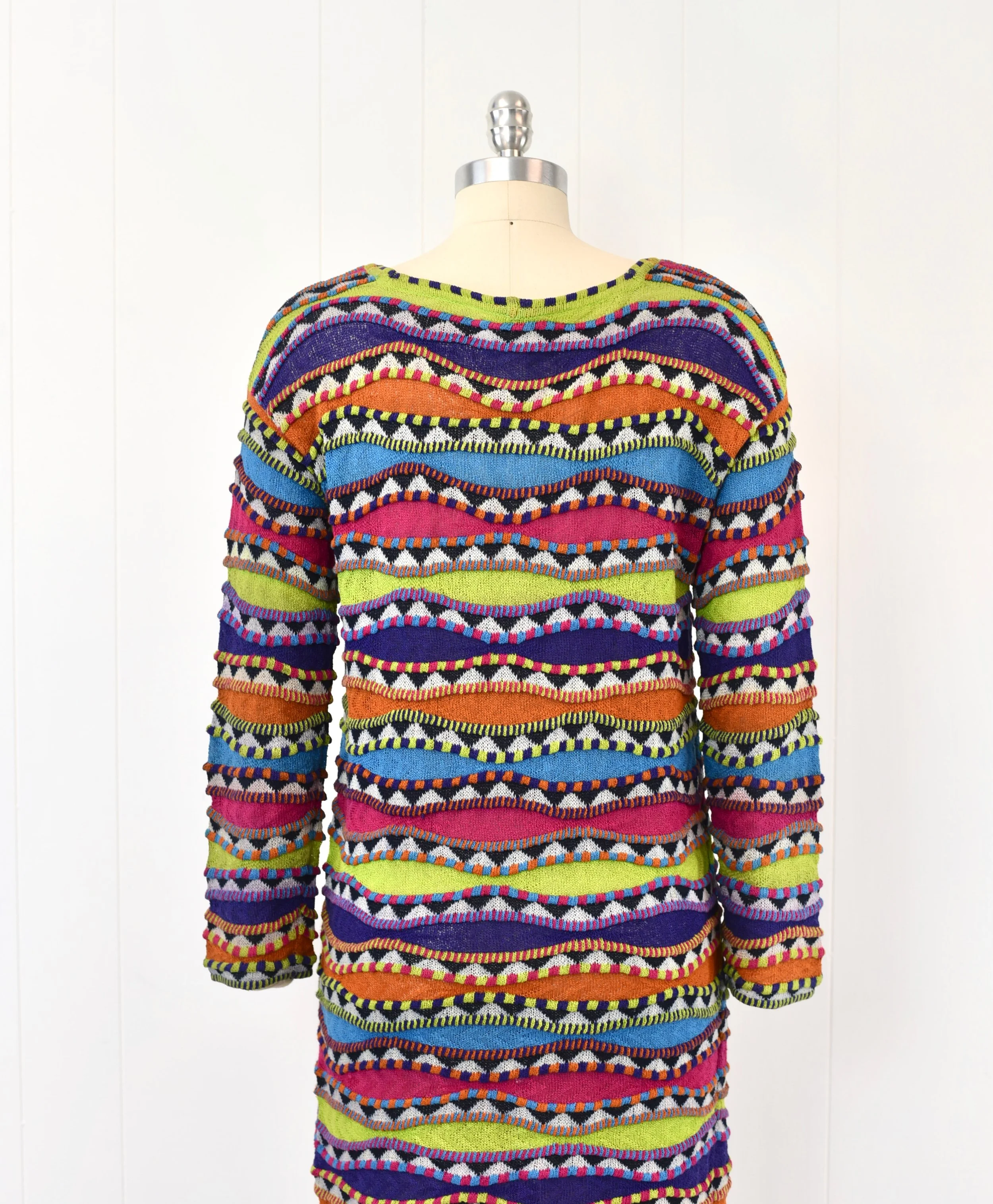 colorful sweater dress Color Block Knit denim sleeves provide a striking contrast 1980s Missoni for Nordstrom Colorful